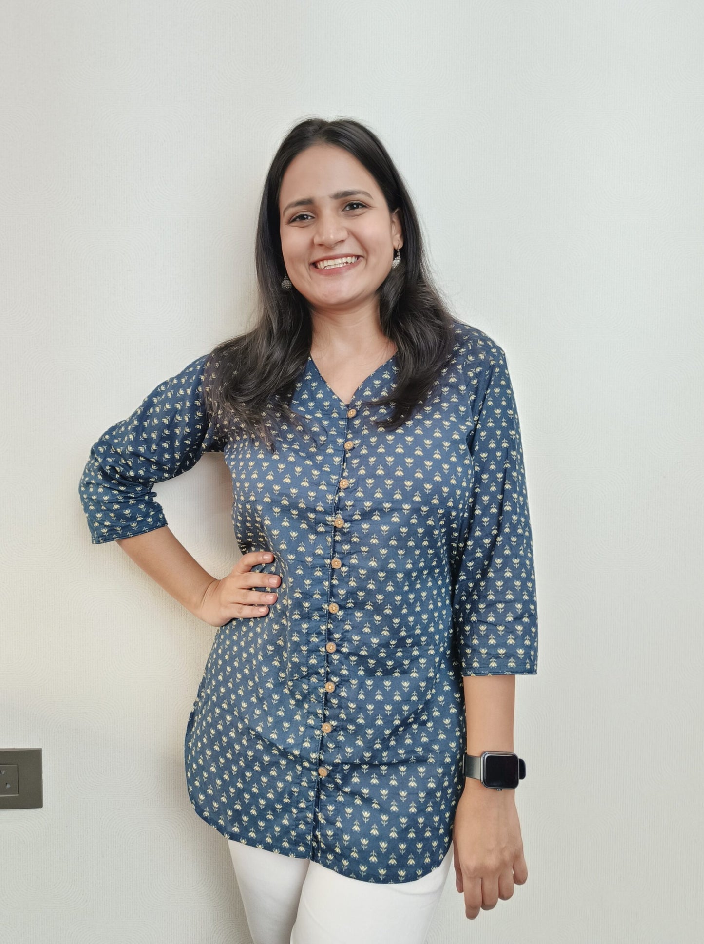 Blue floral printed shirt