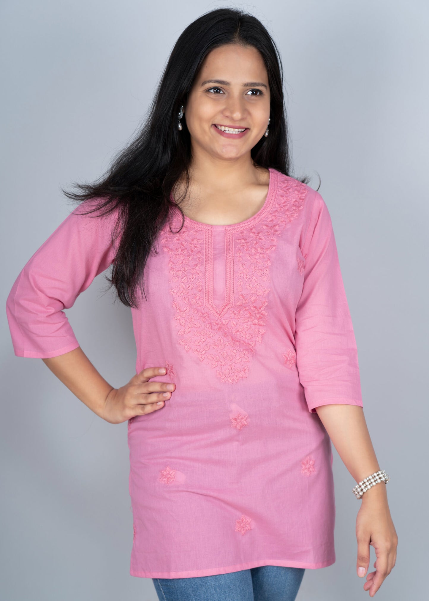 Blush Pink Chikankari Short Kurta