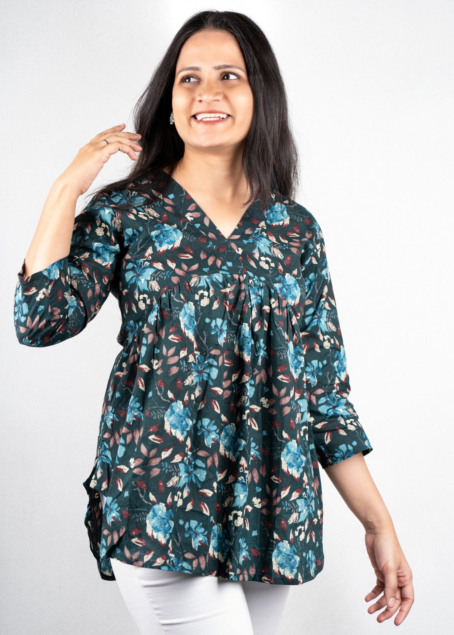 Bottle Green Floral Alia Top