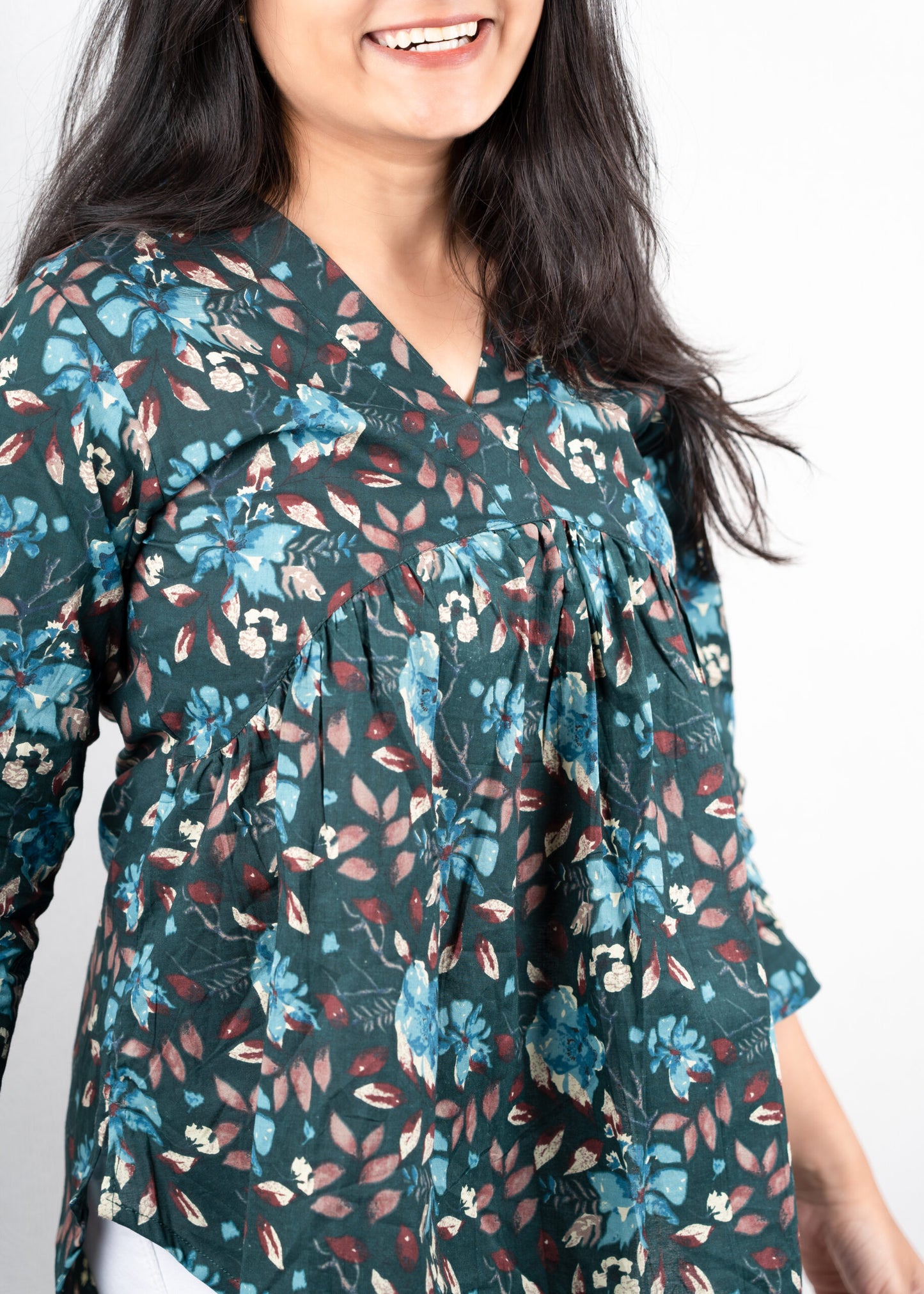 Bottle Green Floral Alia Top