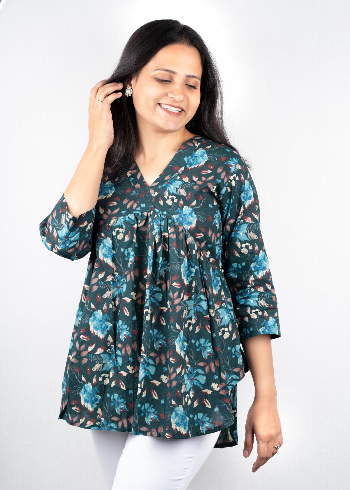 Bottle Green Floral Alia Top