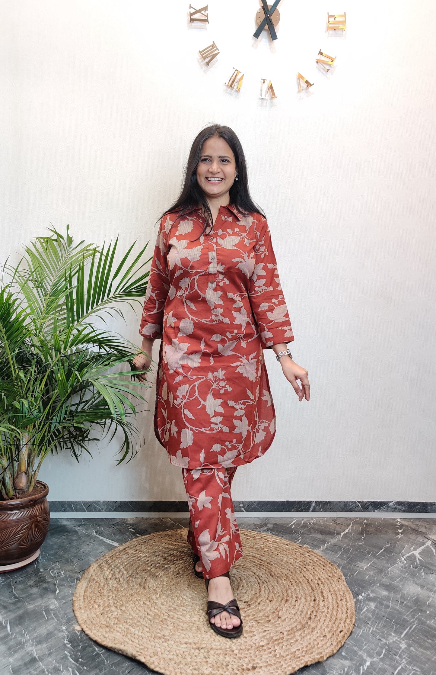 Brick Red Floral Co-ord Set