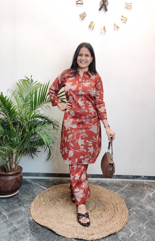 Brick Red Floral Co-ord Set