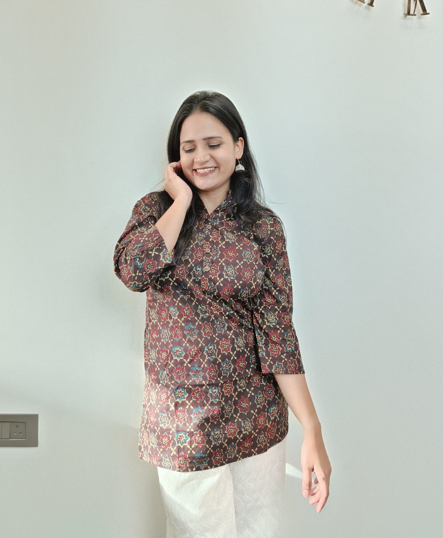 Brown ajrakh print short kurta