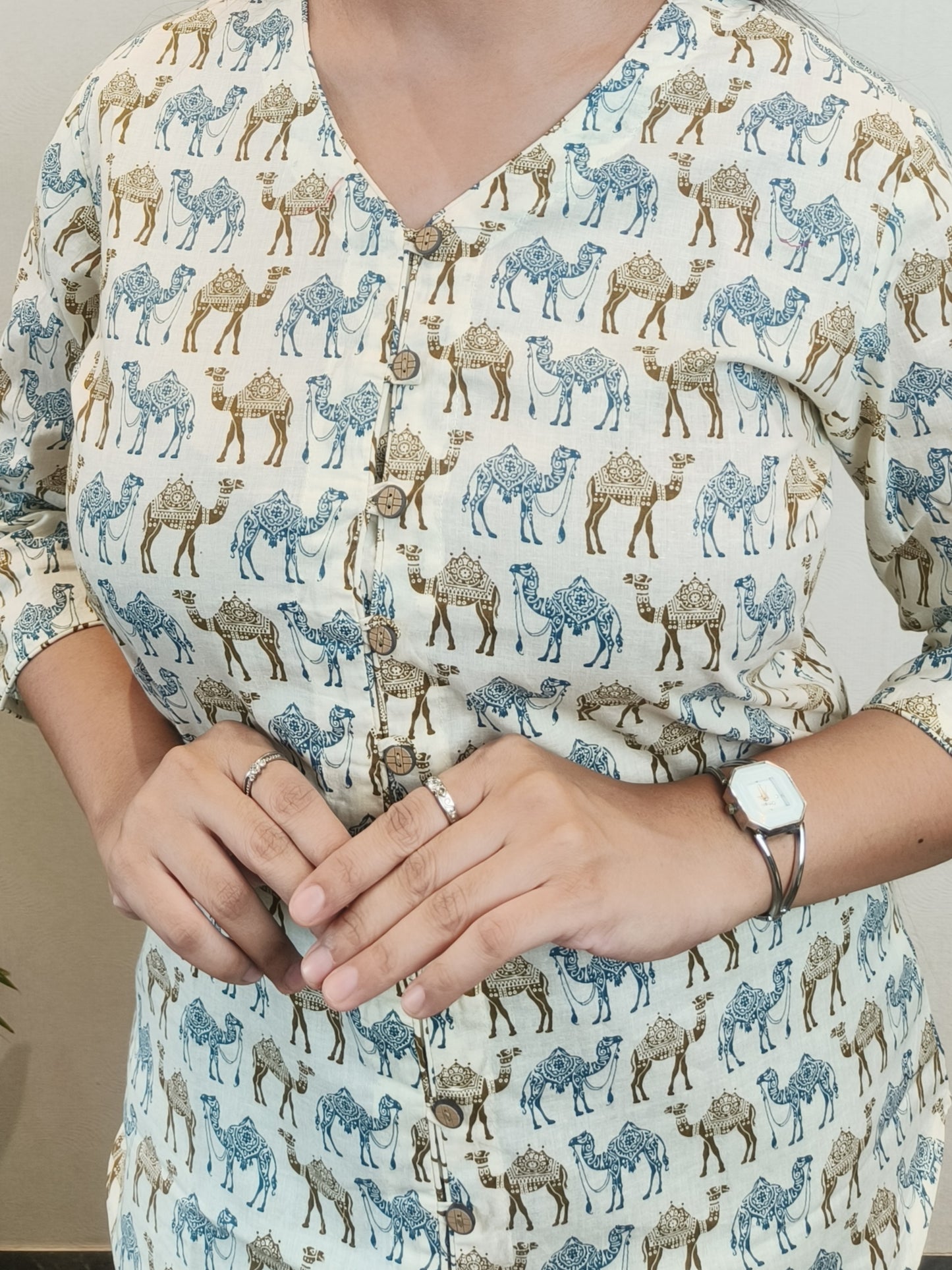 Brown and Blue Camel Print Shirt