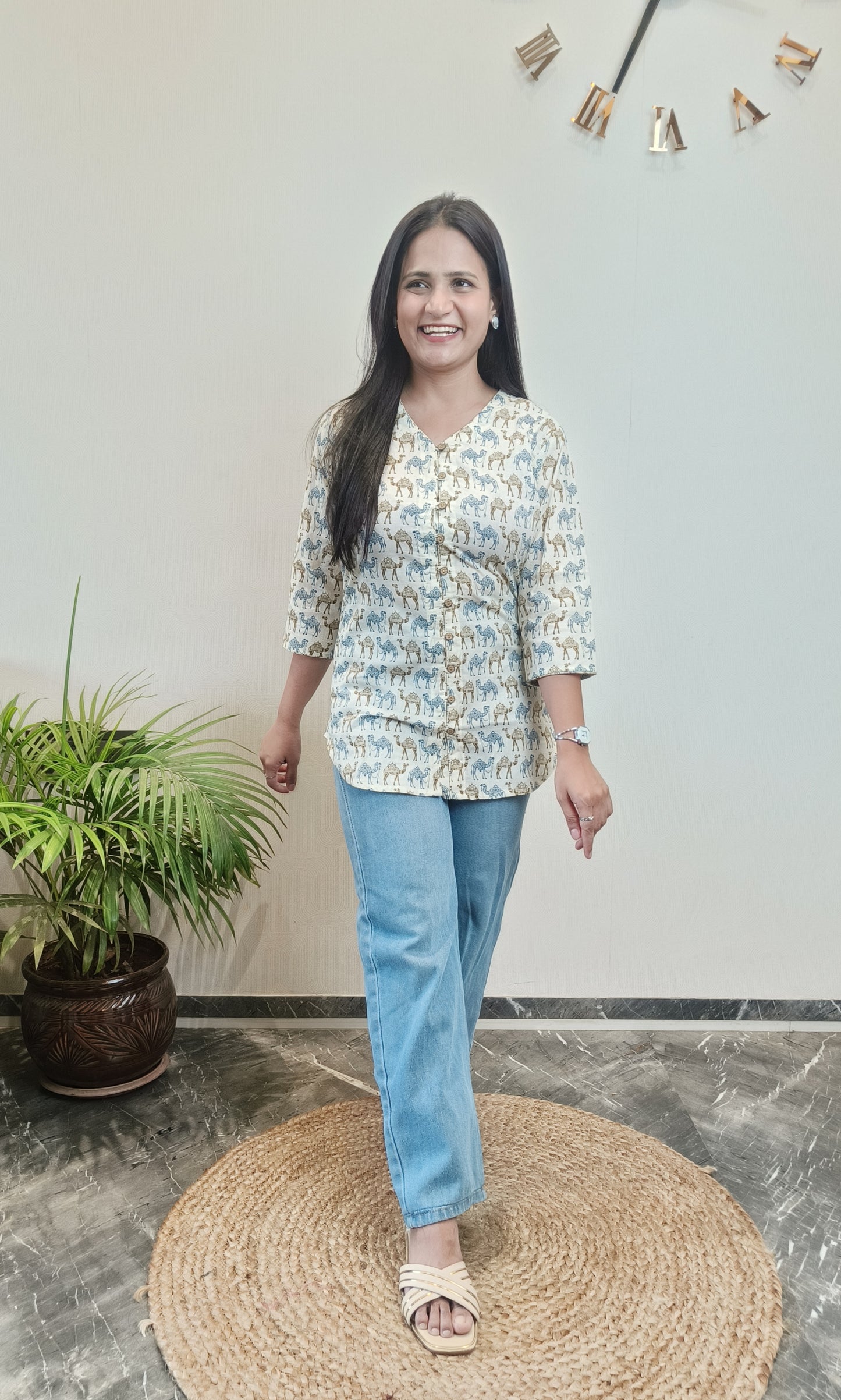 Brown and Blue Camel Print Shirt