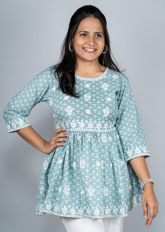 Cadet Blue Chikankari Peplum Kurta