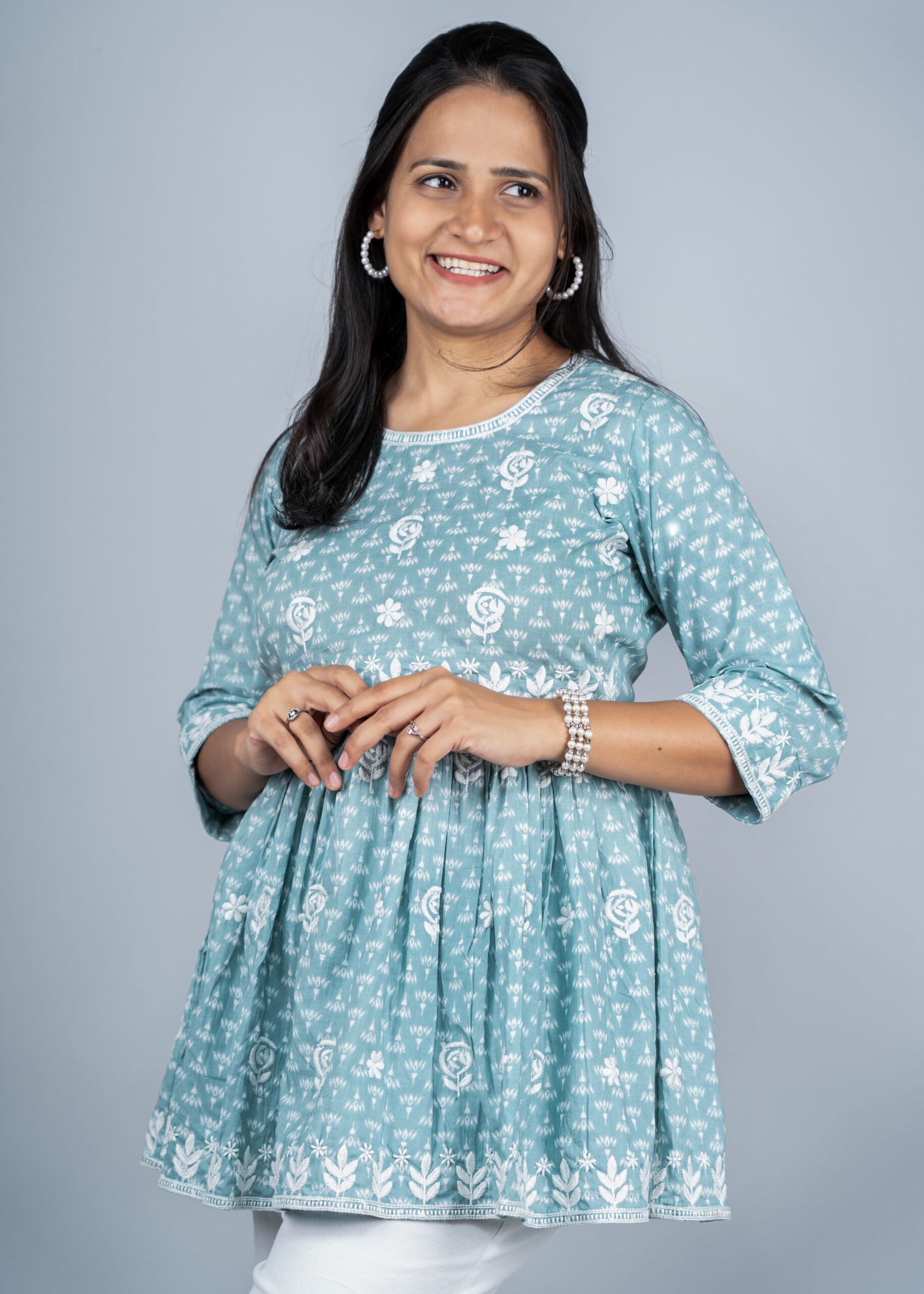 Cadet Blue Chikankari Peplum Kurta