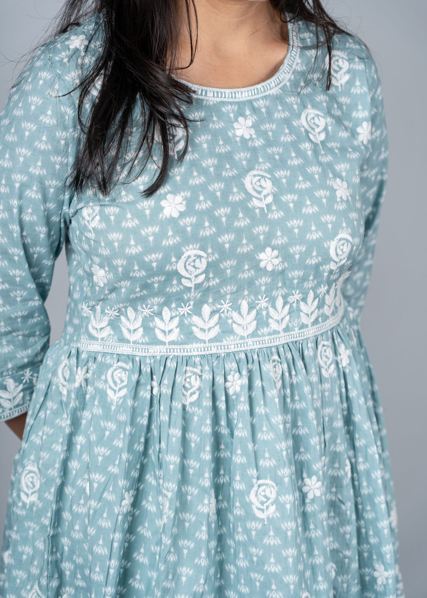 Cadet Blue Chikankari Peplum Kurta