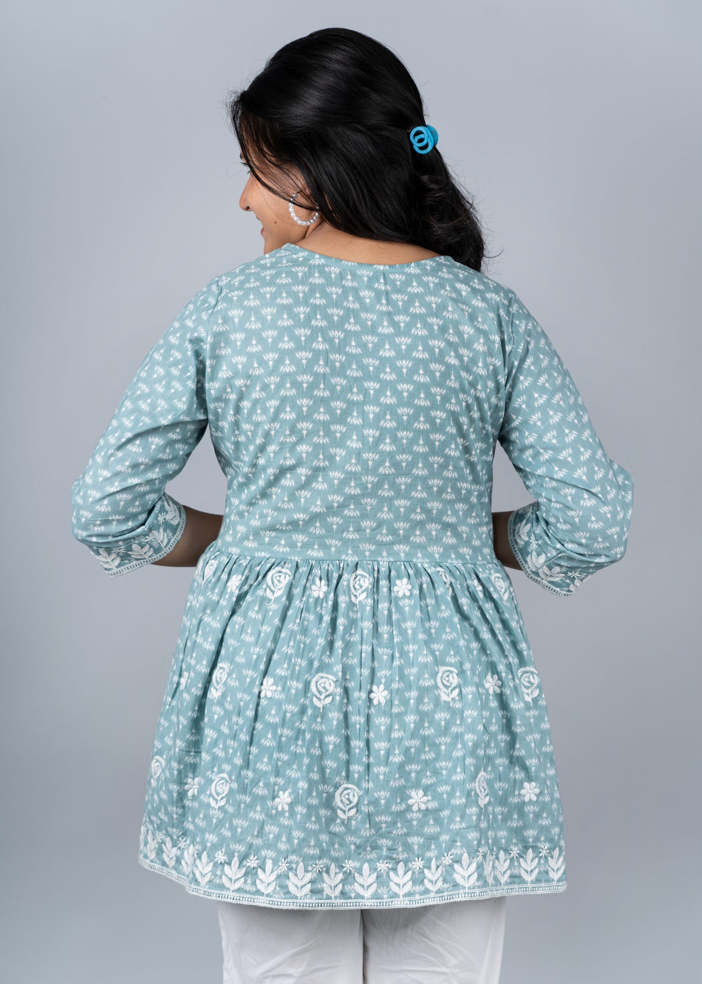 Cadet Blue Chikankari Peplum Kurta