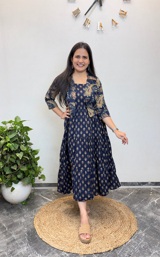"Chaahat" Floral Cotton Dress with Printed Jacket