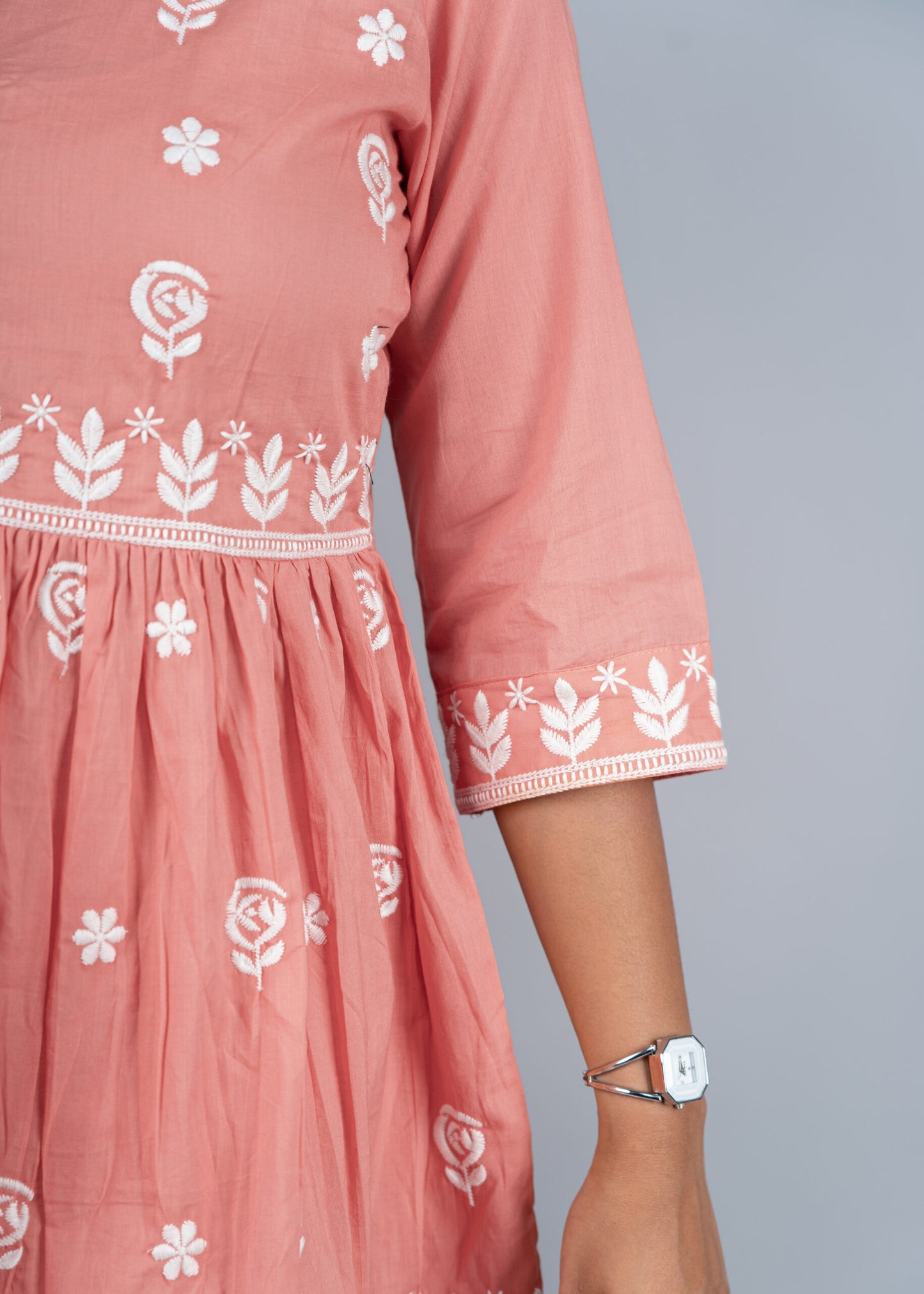 Coral Peach Chikankari Peplum Kurta