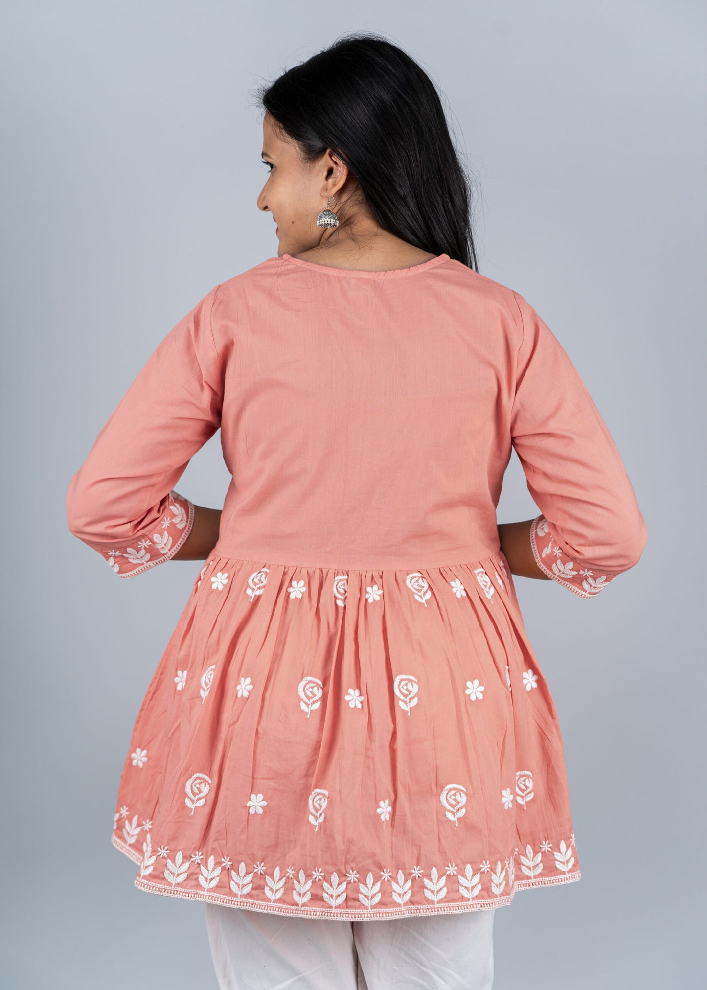 Coral Peach Chikankari Peplum Kurta