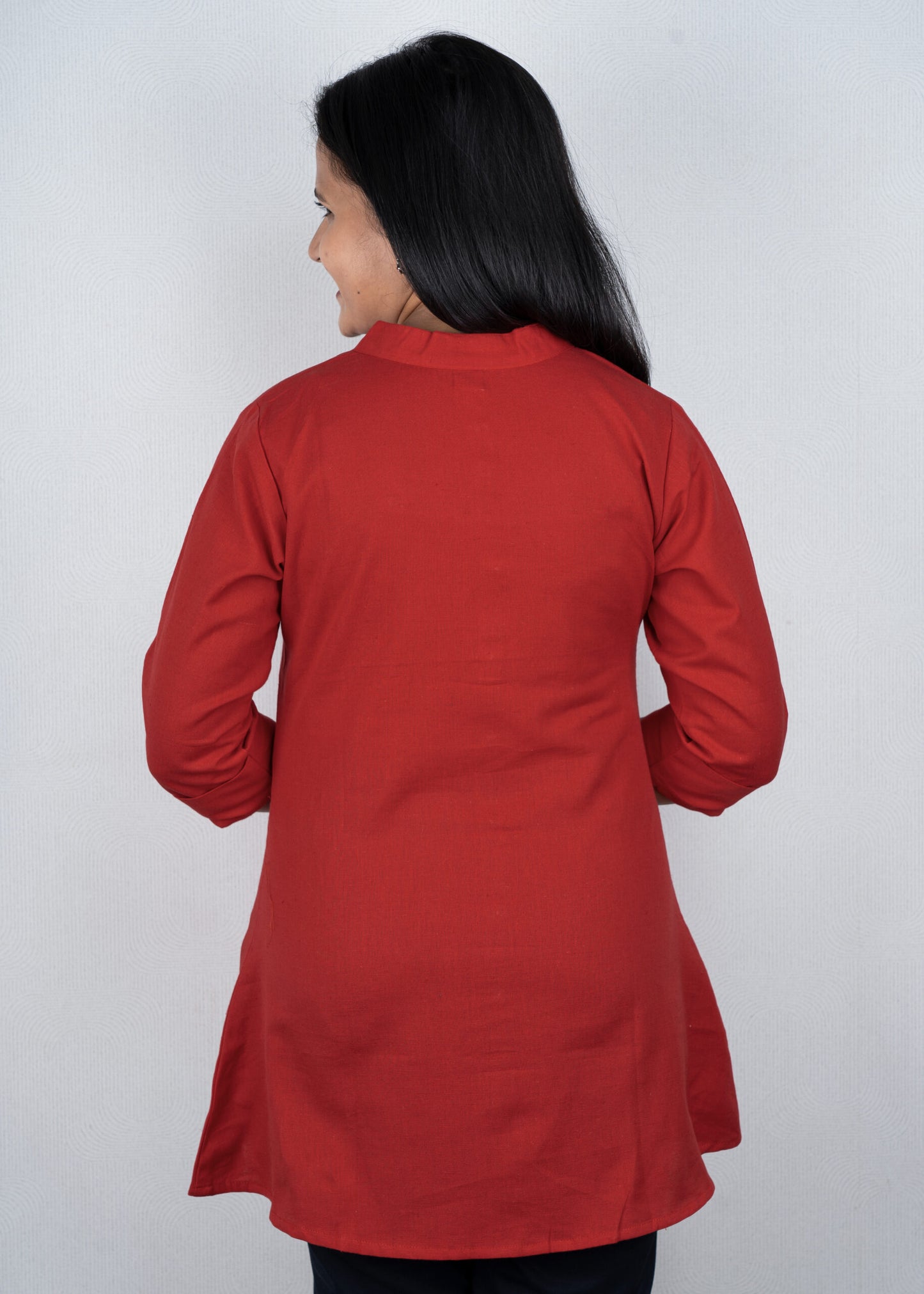 Crimson Red solid colour short kurta