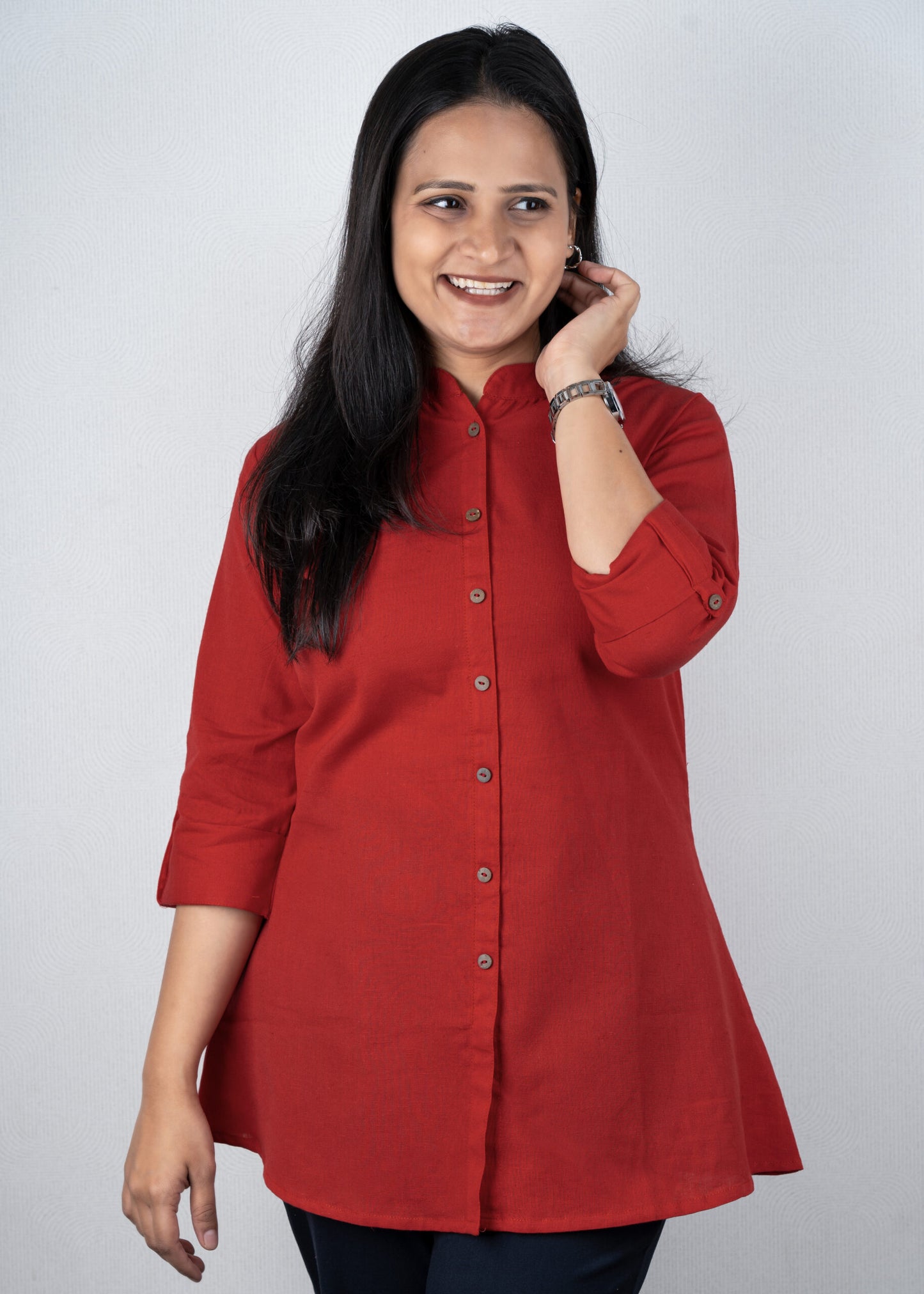 Crimson Red solid colour short kurta