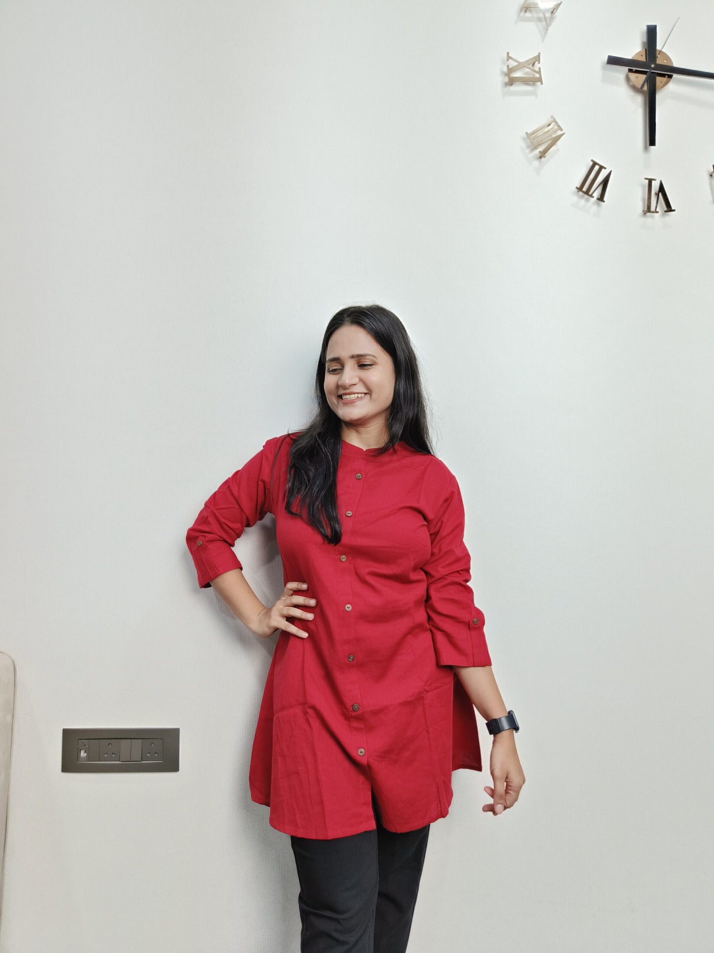 Crimson Red solid colour short kurta