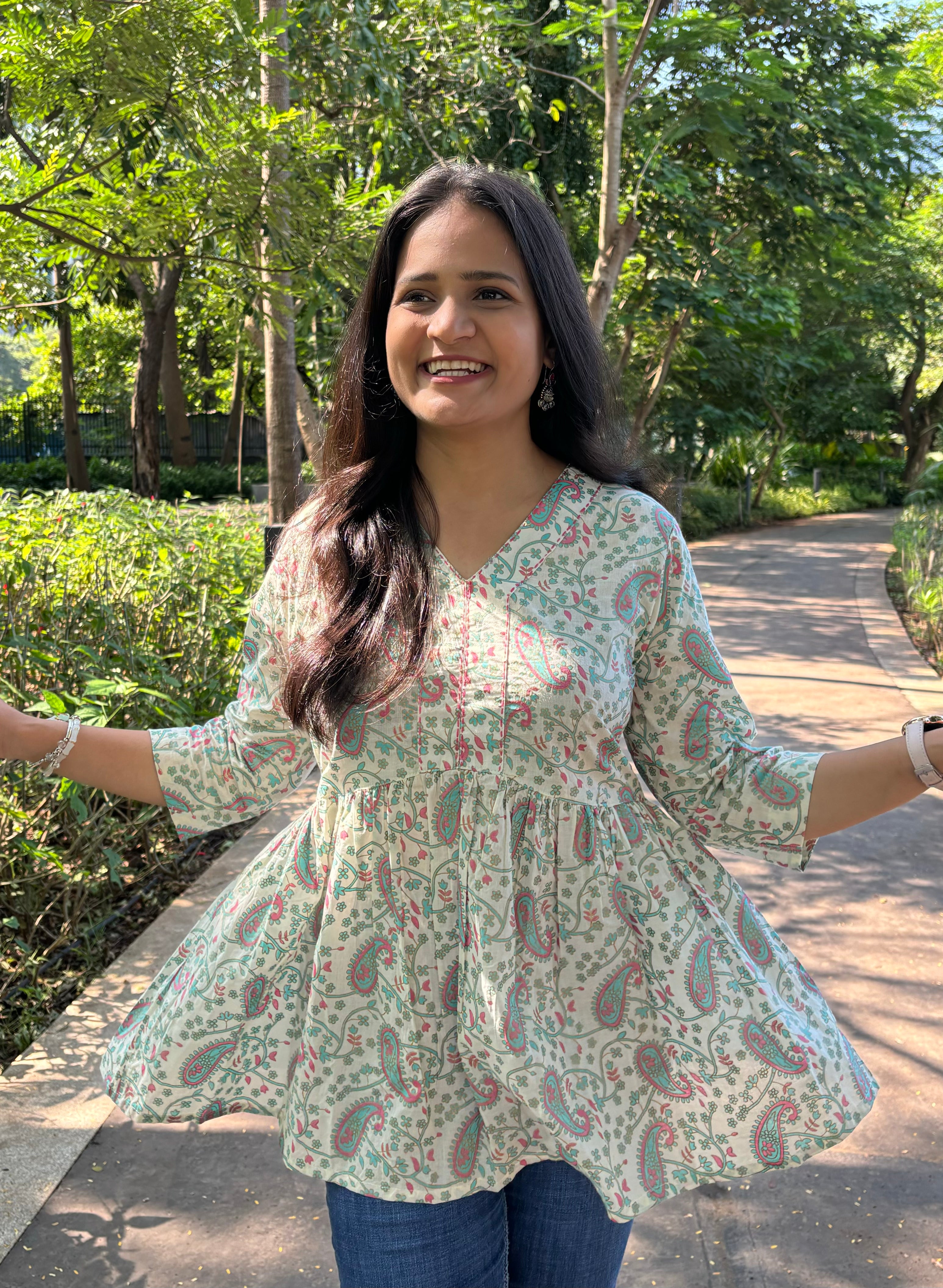 Masang Cute Paisley Peplum Top with Kantha work – Masang