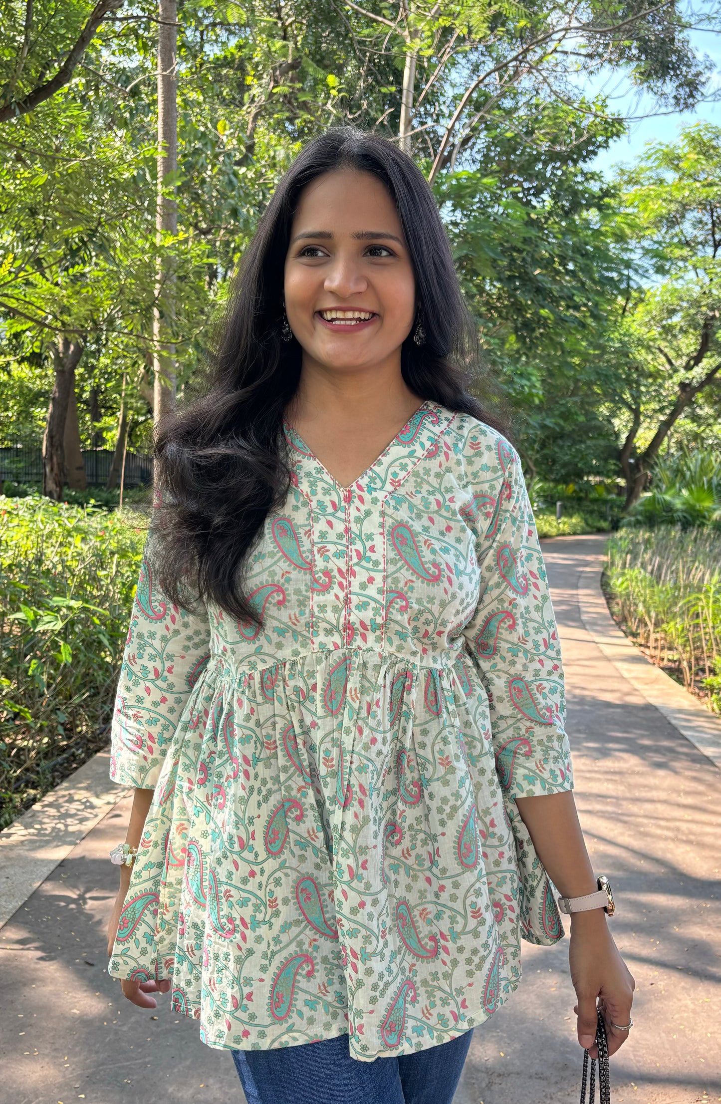 Cute Paisley Peplum Top with Kantha work