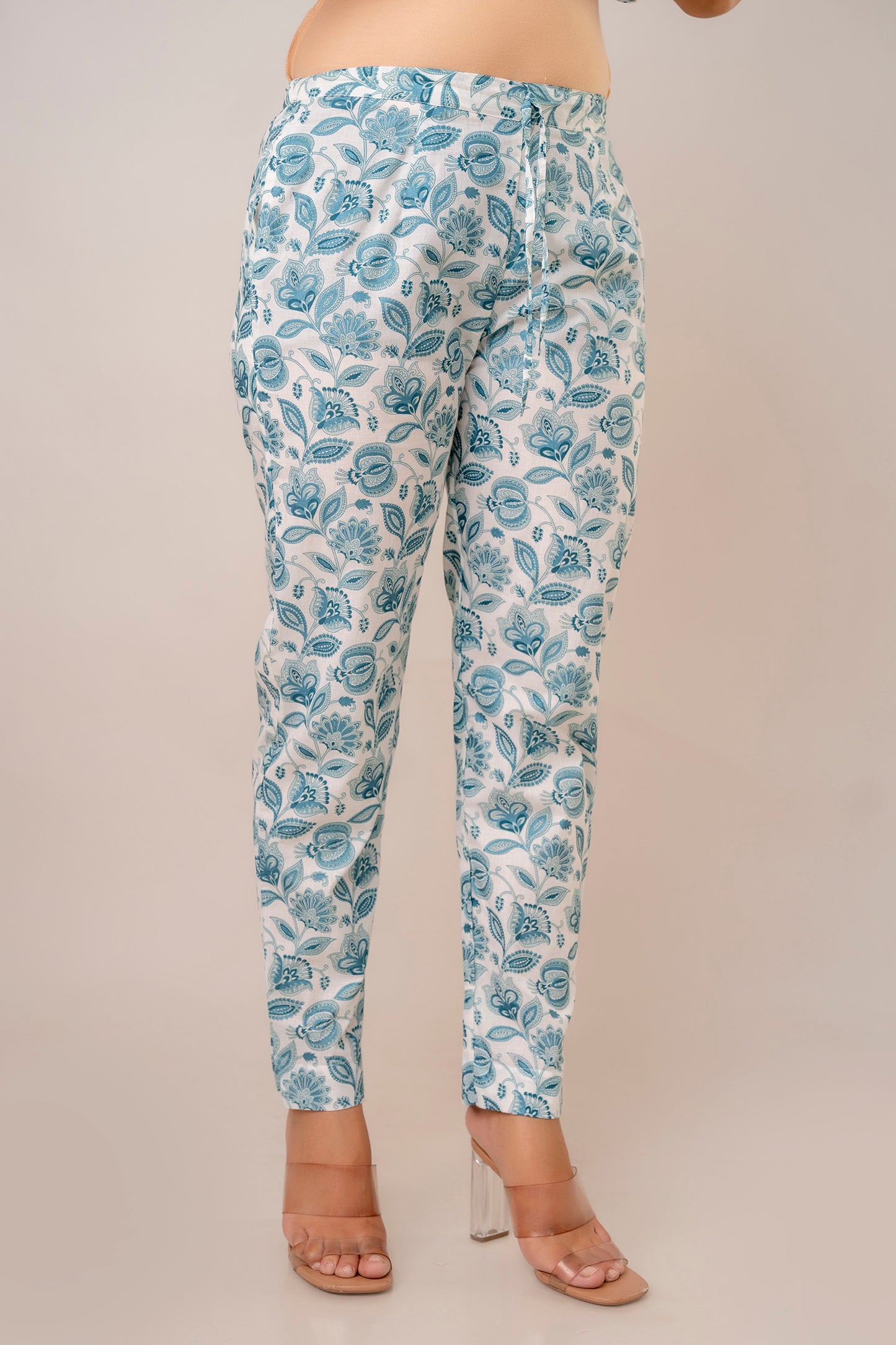 White and blue pure cotton floral co-ord set