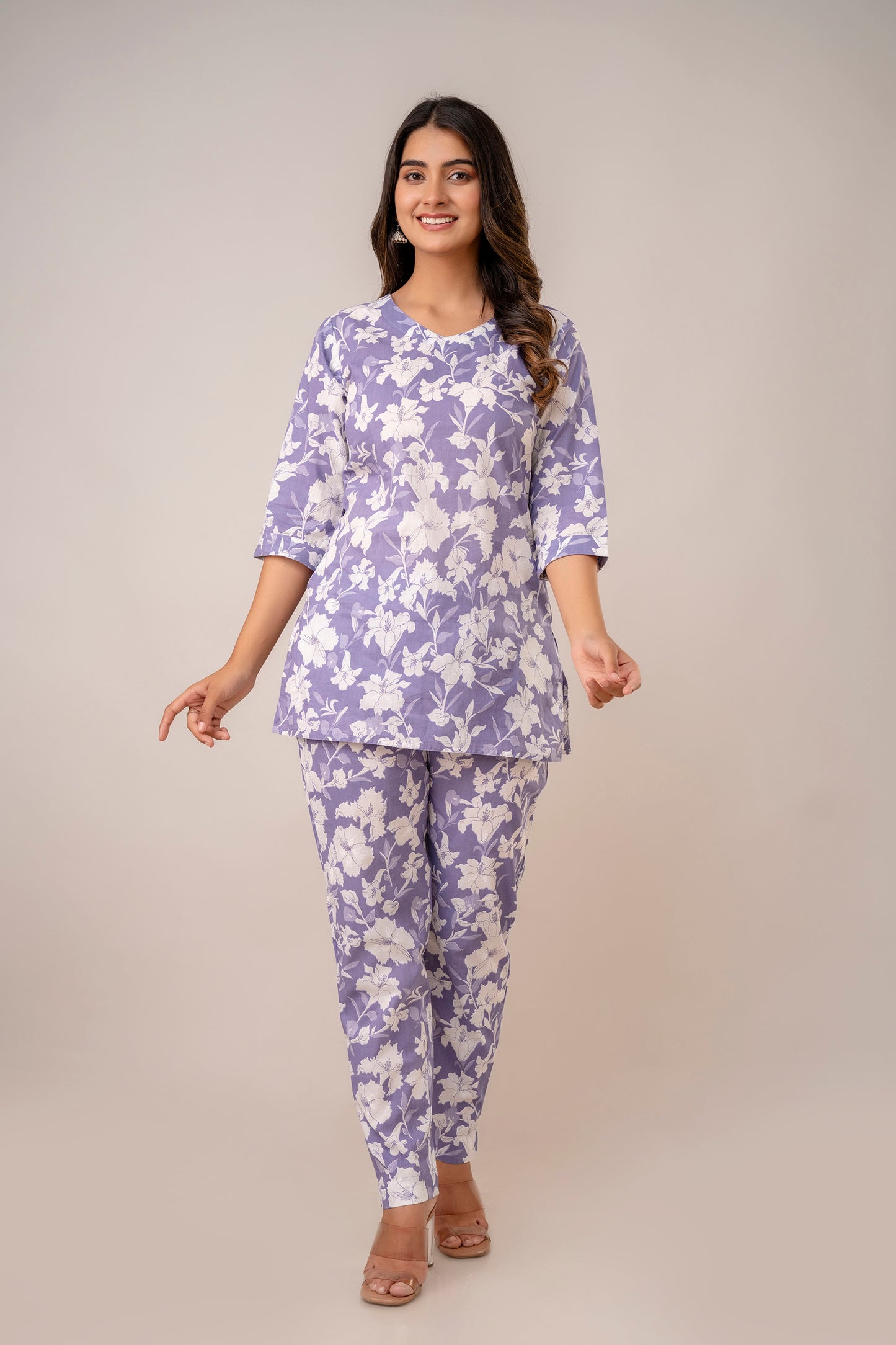 Lavender pure cotton floral co-ord set