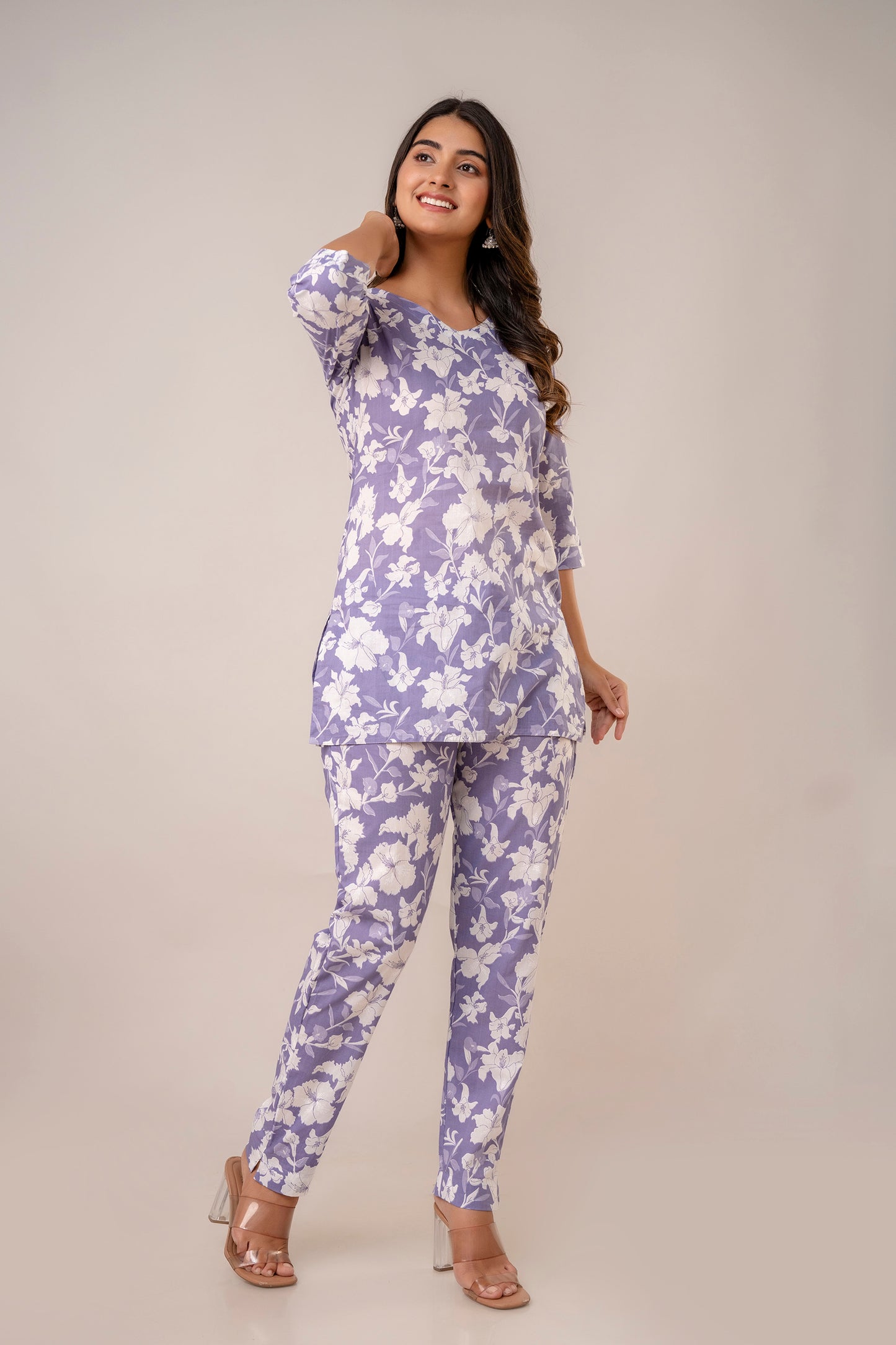 Lavender pure cotton floral co-ord set