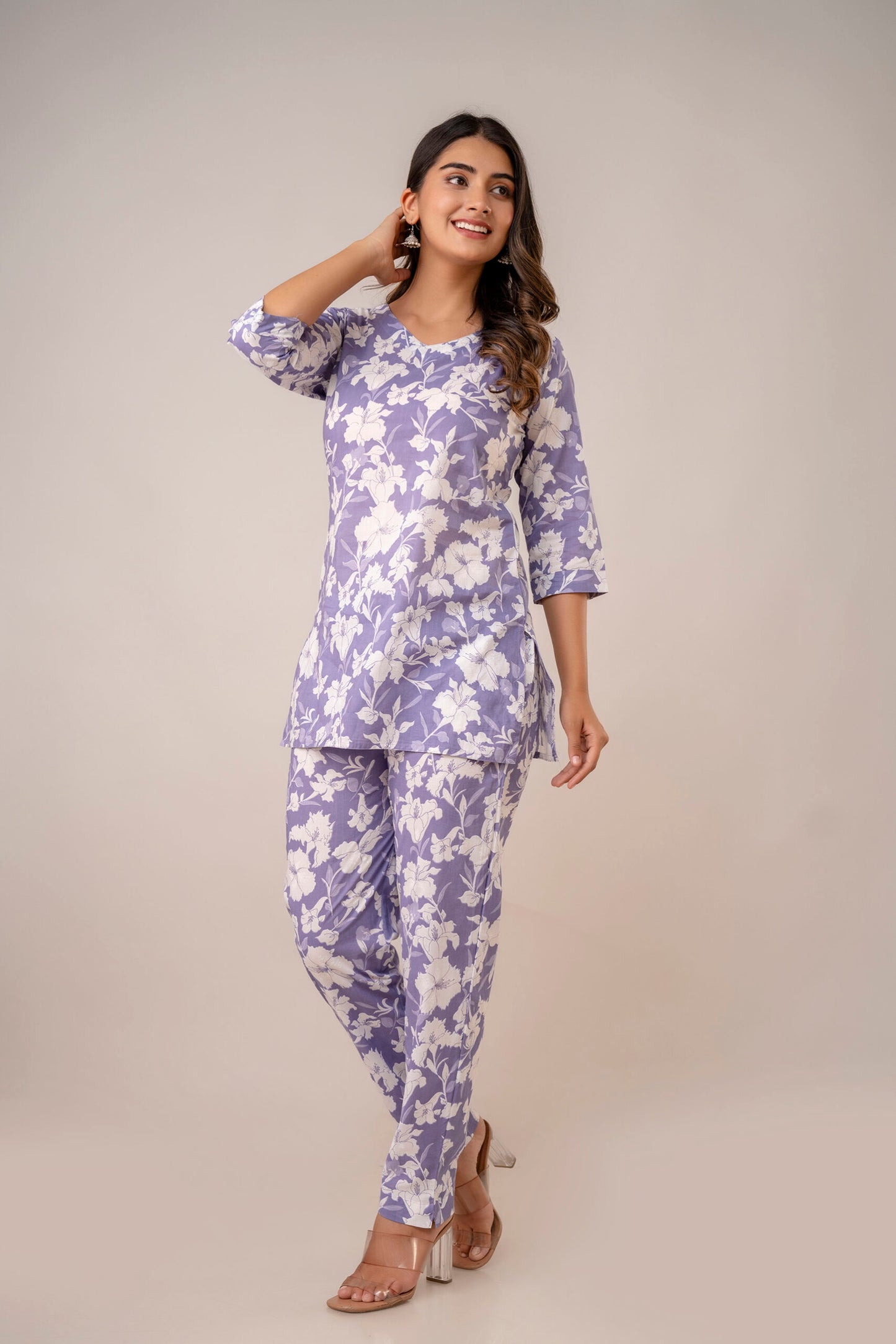 Lavender pure cotton floral co-ord set