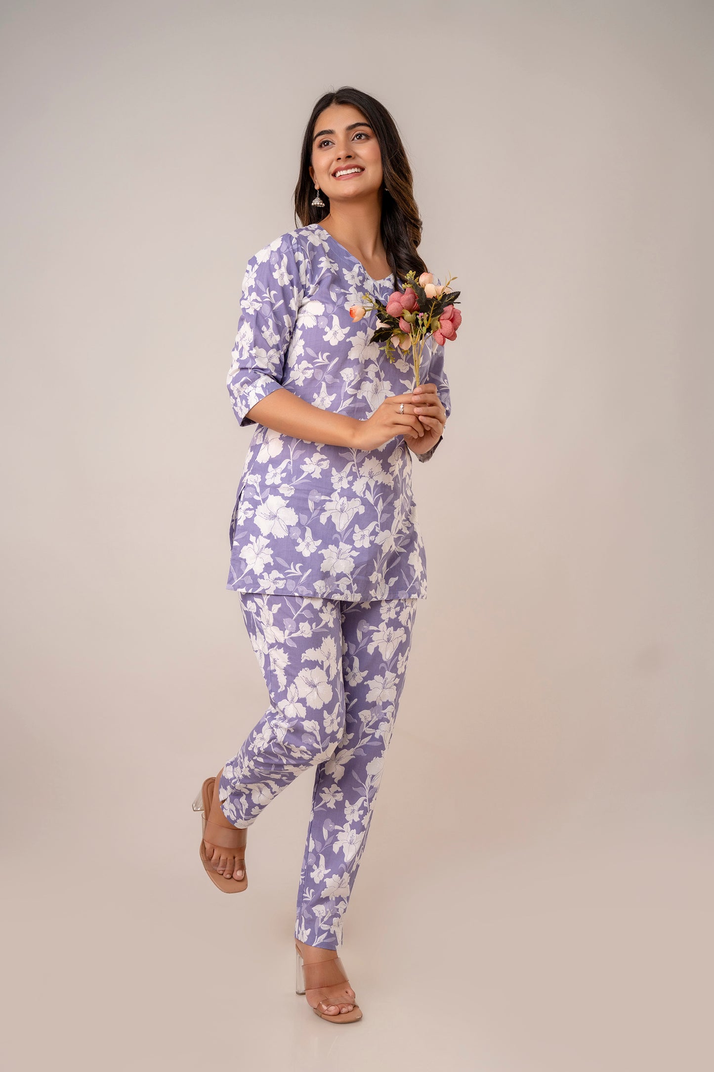 Lavender pure cotton floral co-ord set