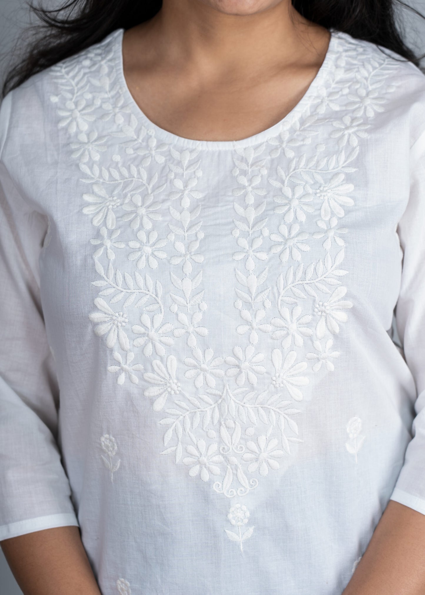 Daisy White Chikankari short kurta