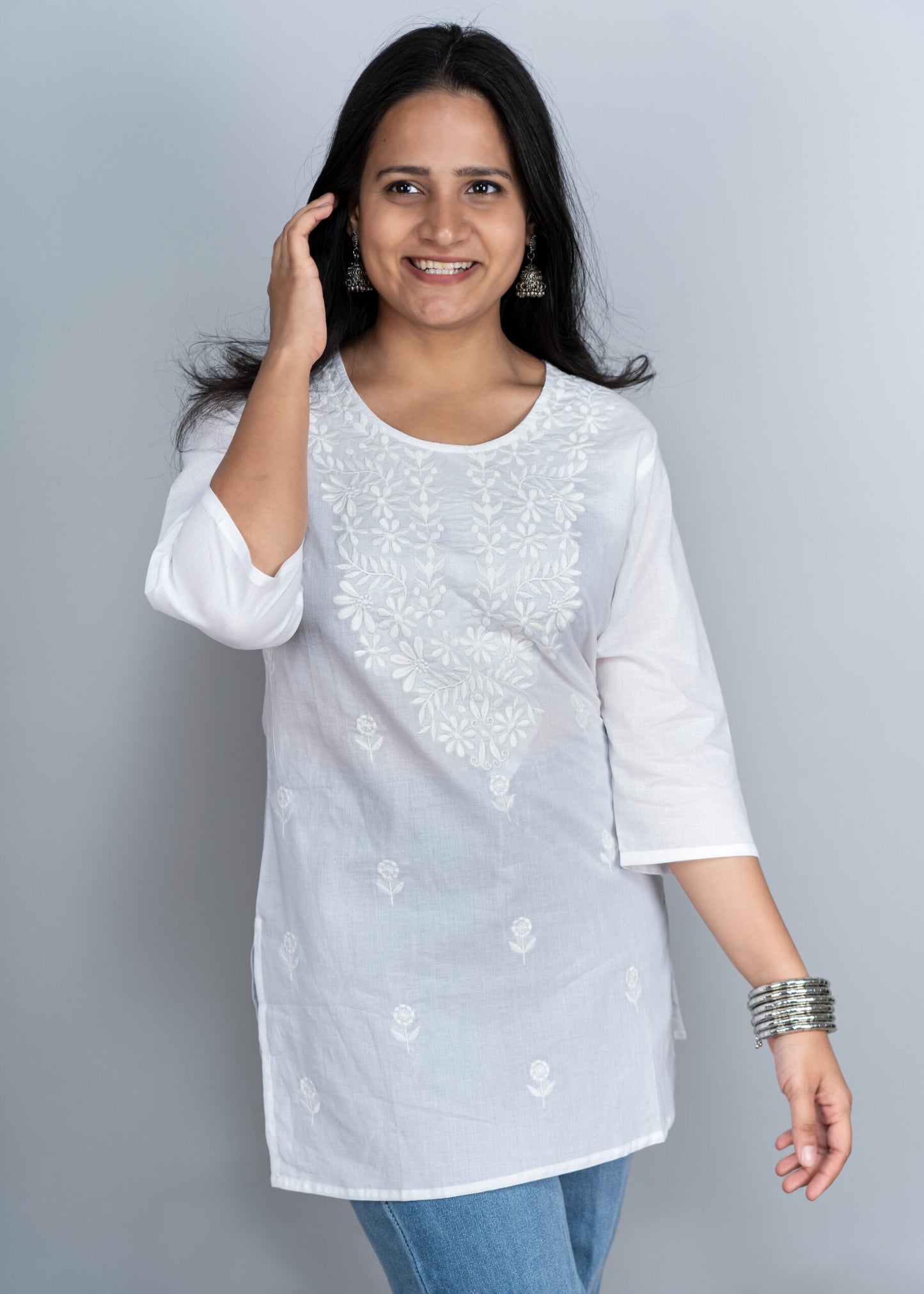 Daisy White Chikankari short kurta