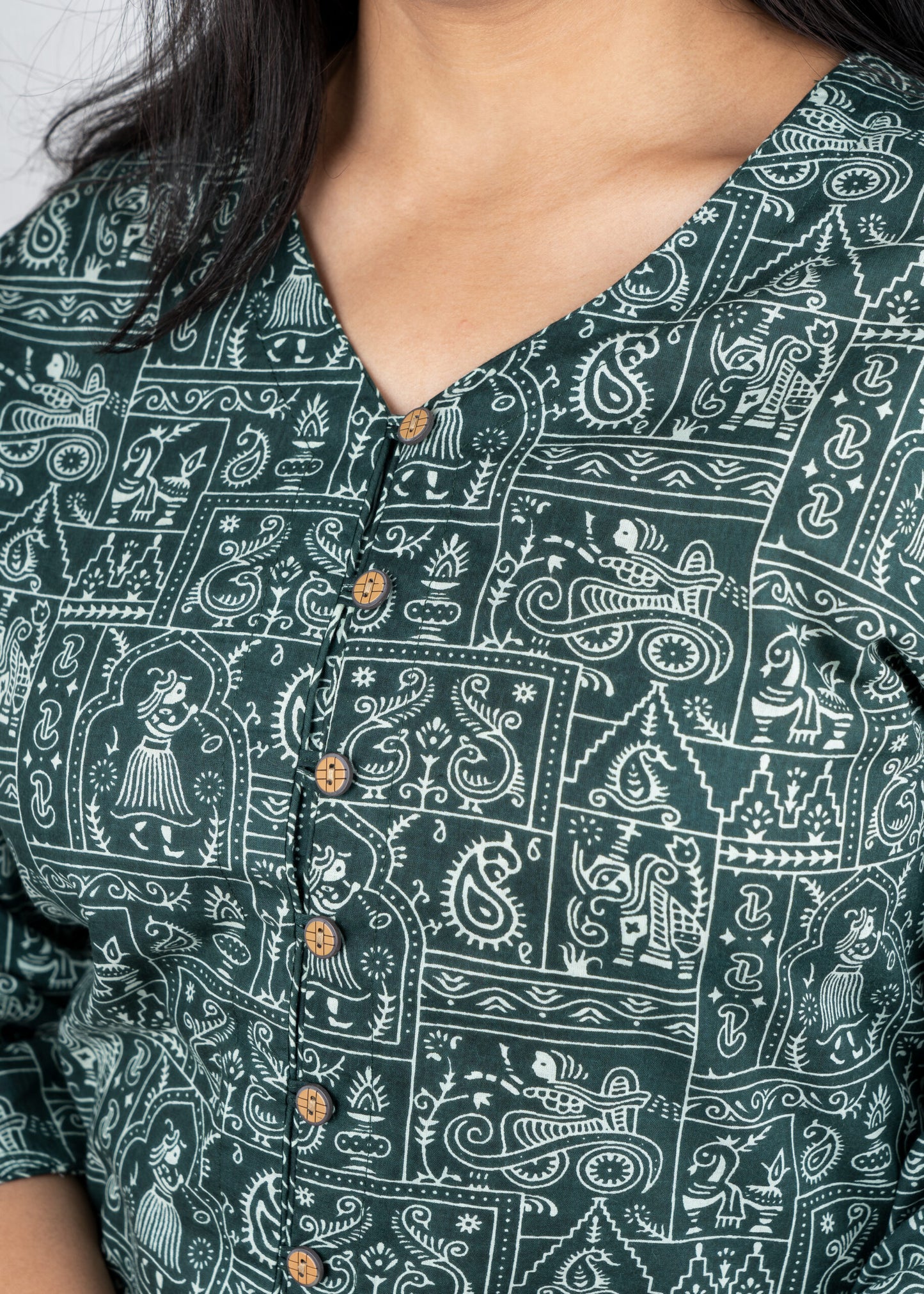 Dark Green Boho print shirt