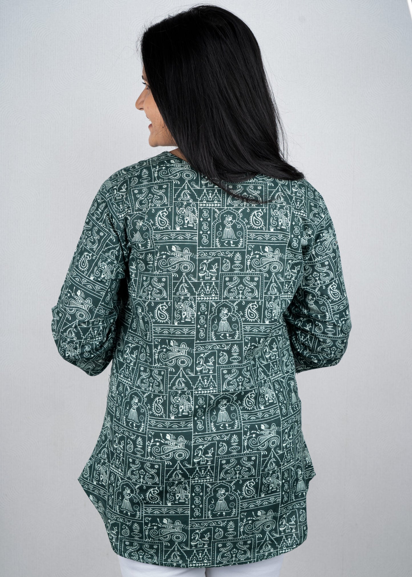 Dark Green Boho print shirt