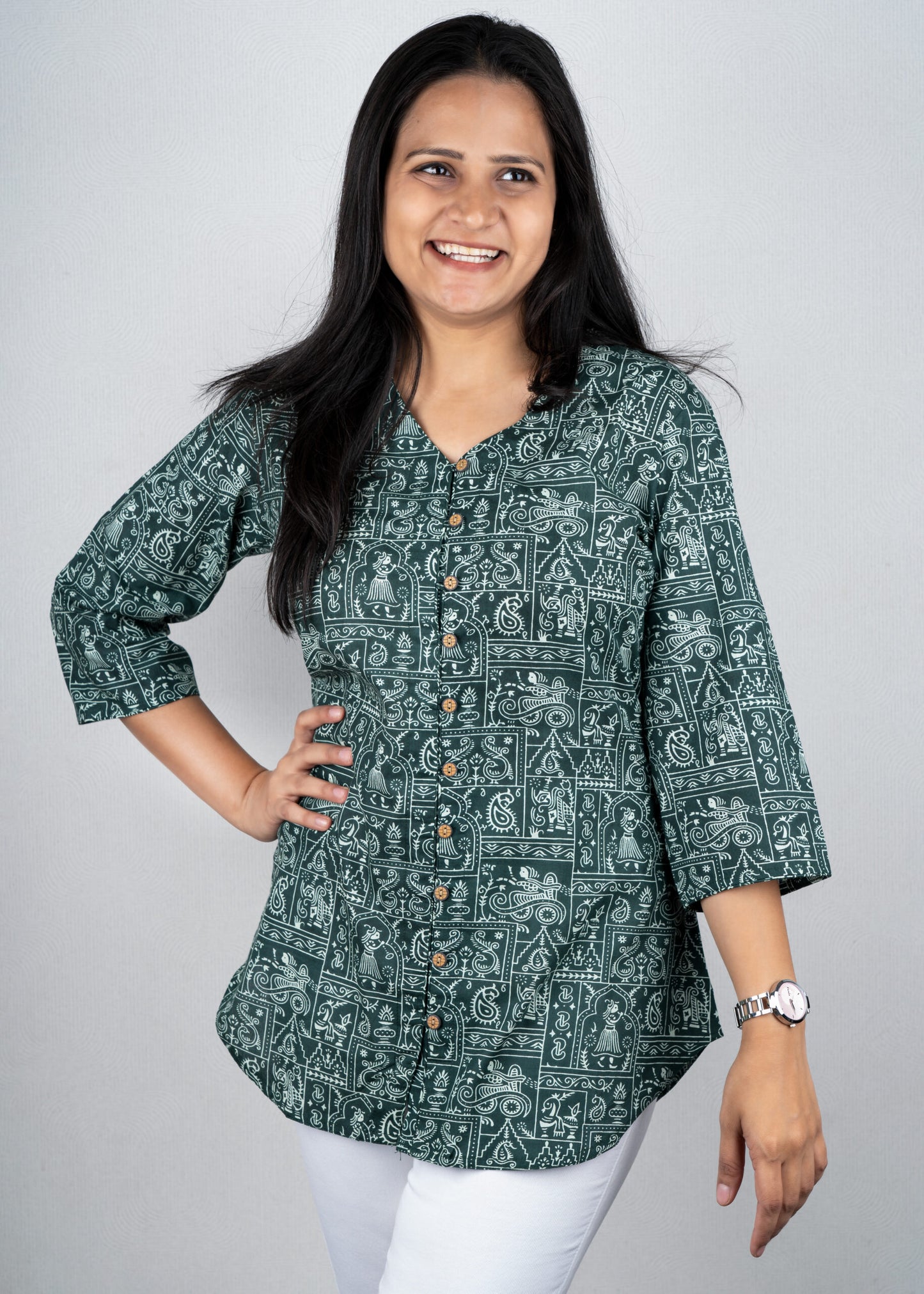 Dark Green Boho print shirt