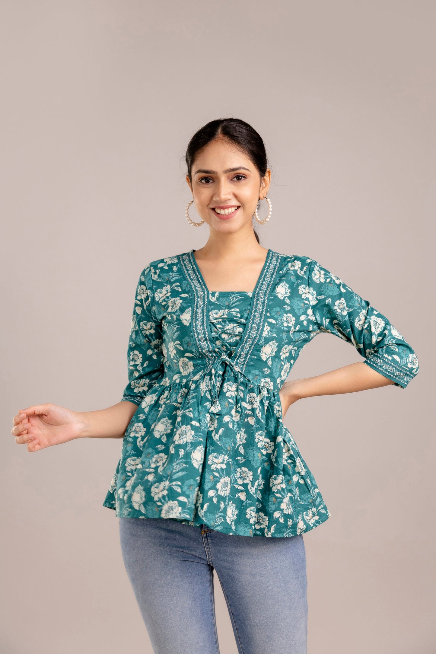 Dark green floral peplum top