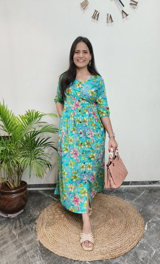 "Devki" Floral Pure Cotton Summer Dress