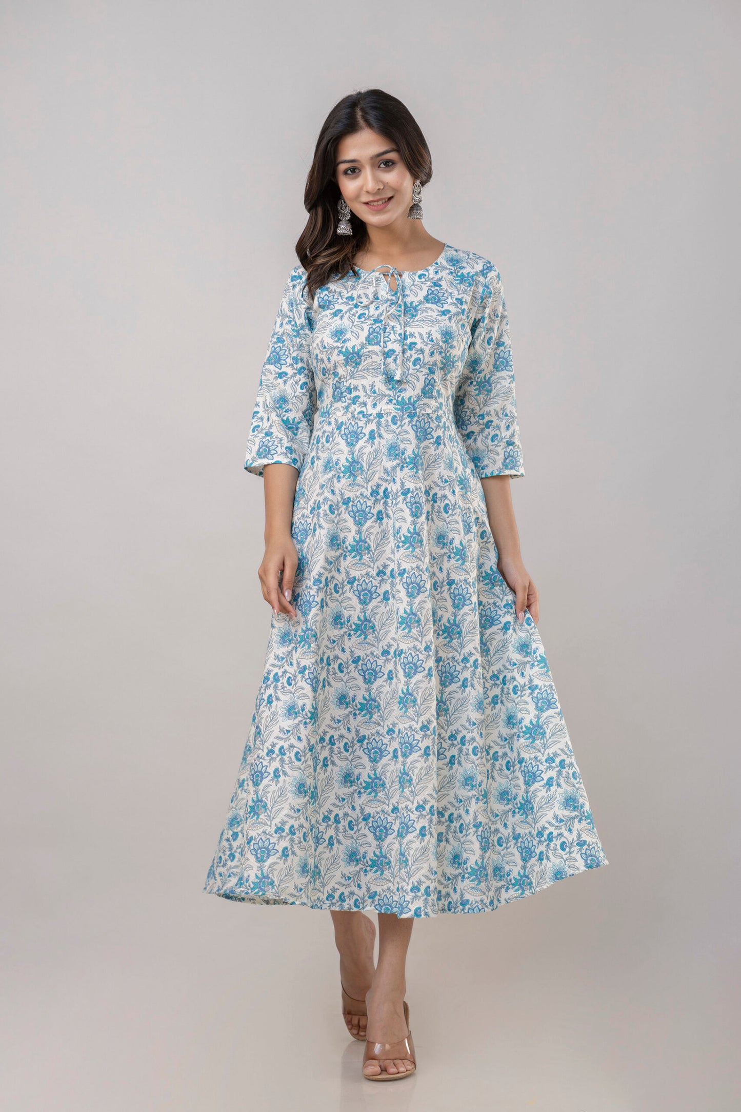 "Dhriti" Floral Print Pure Cotton Umbrella Dress