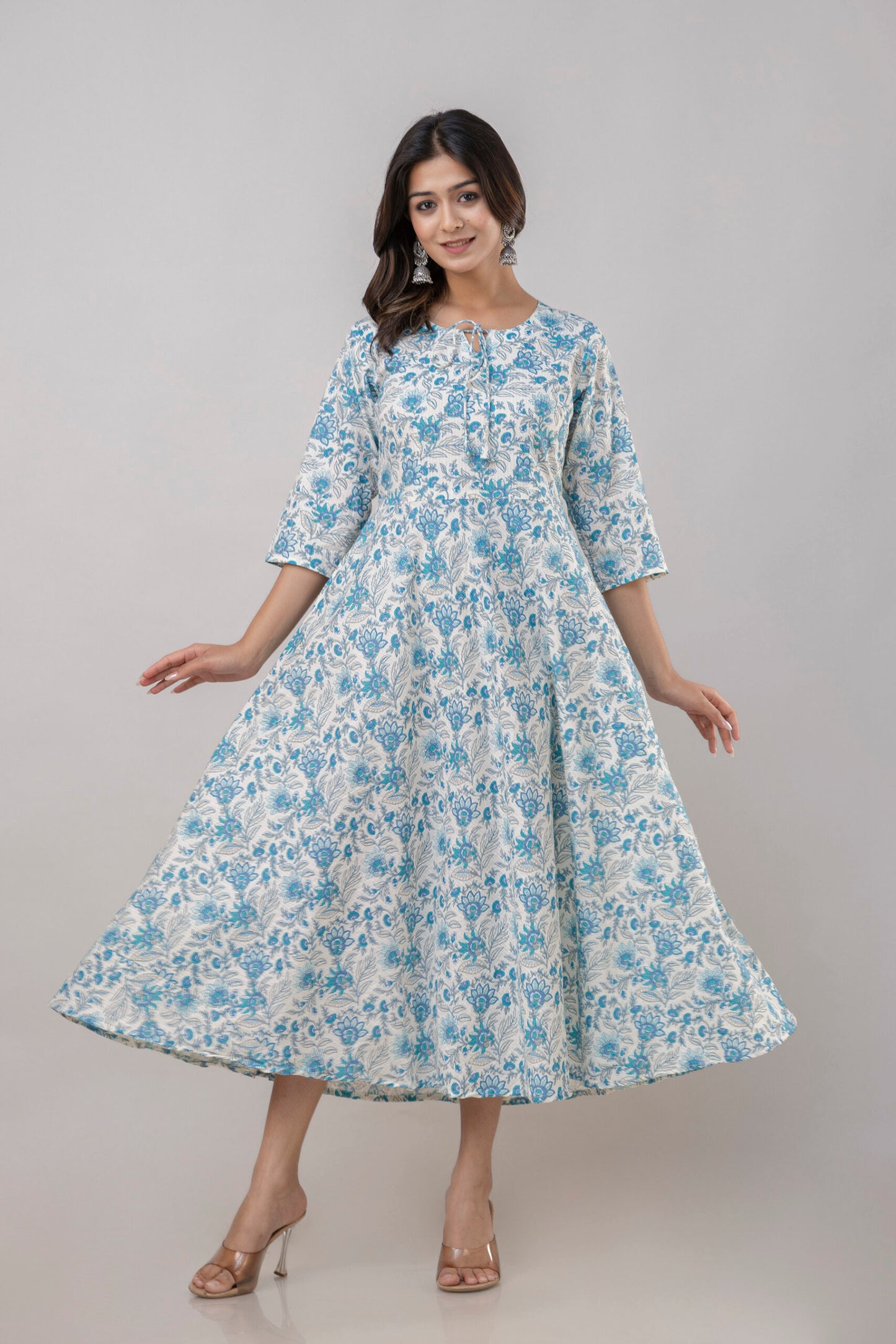 "Dhriti" Floral Print Pure Cotton Umbrella Dress