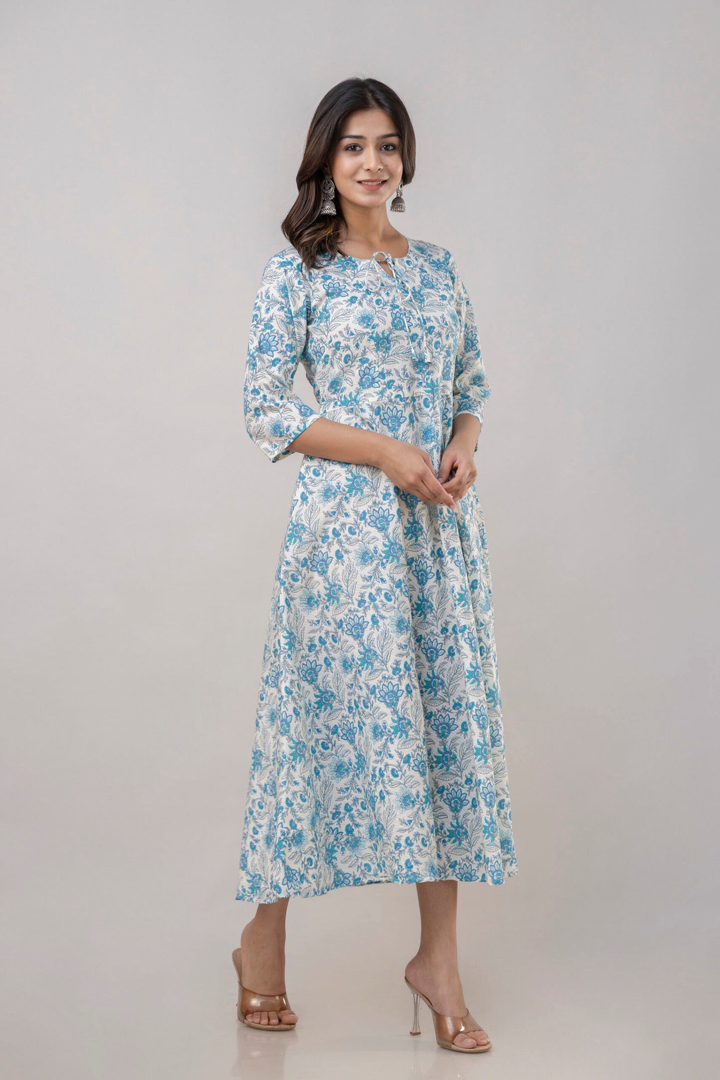 "Dhriti" Floral Print Pure Cotton Umbrella Dress