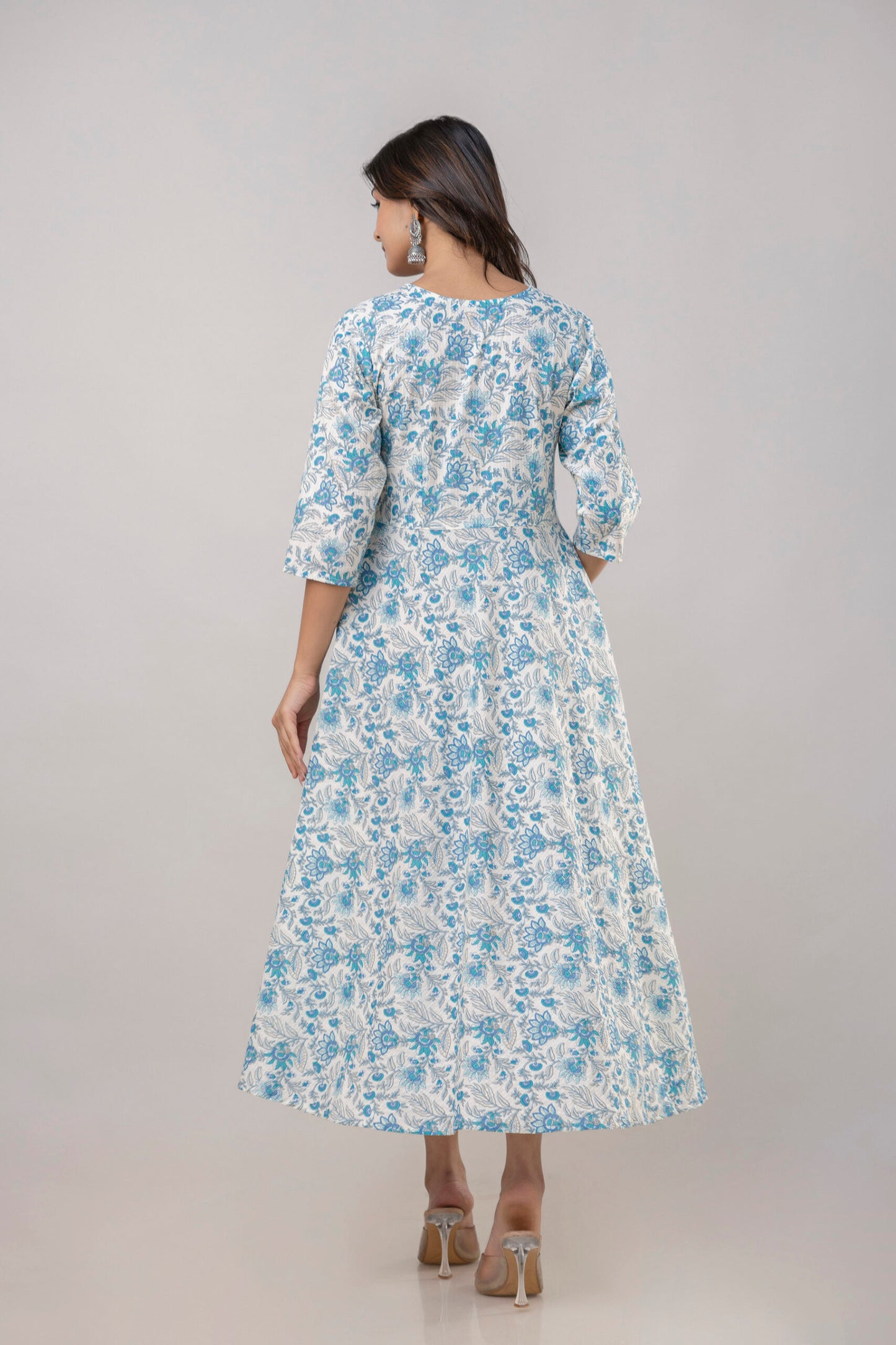 "Dhriti" Floral Print Pure Cotton Umbrella Dress