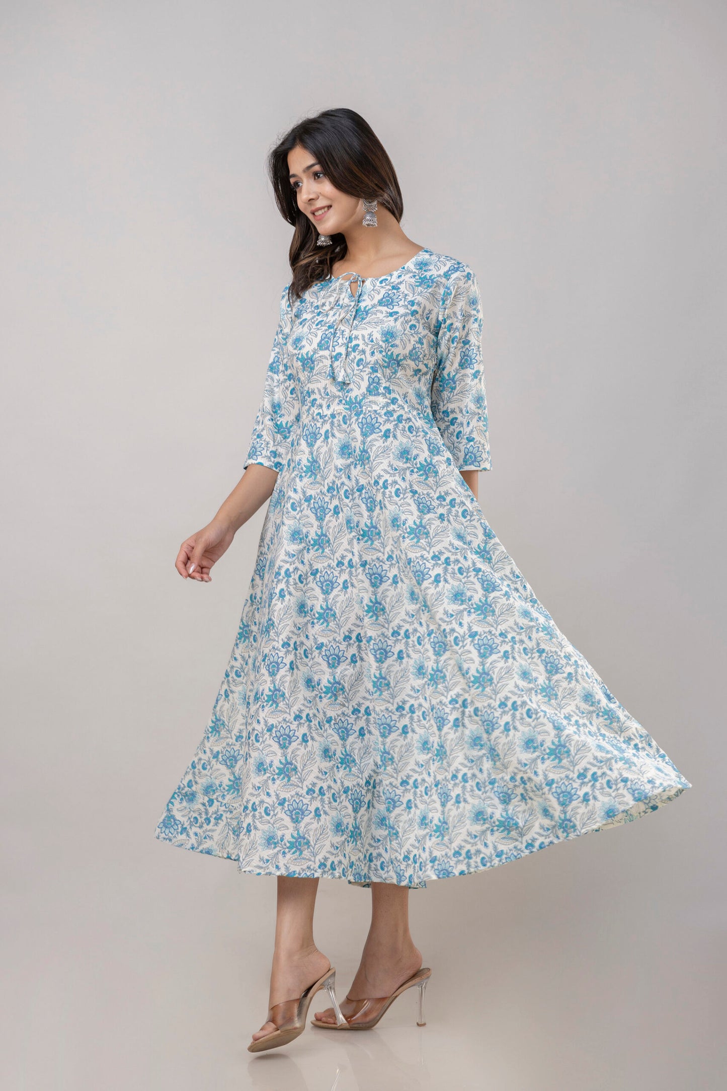 "Dhriti" Floral Print Pure Cotton Umbrella Dress