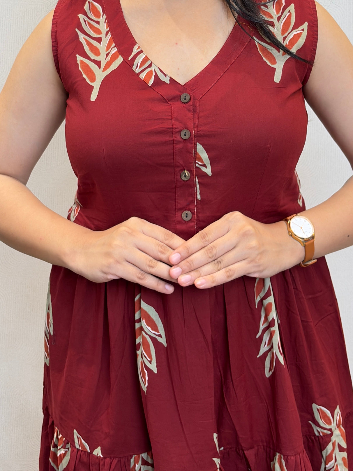 "Ditya" Leaf Print Pure Cotton Summer Dress