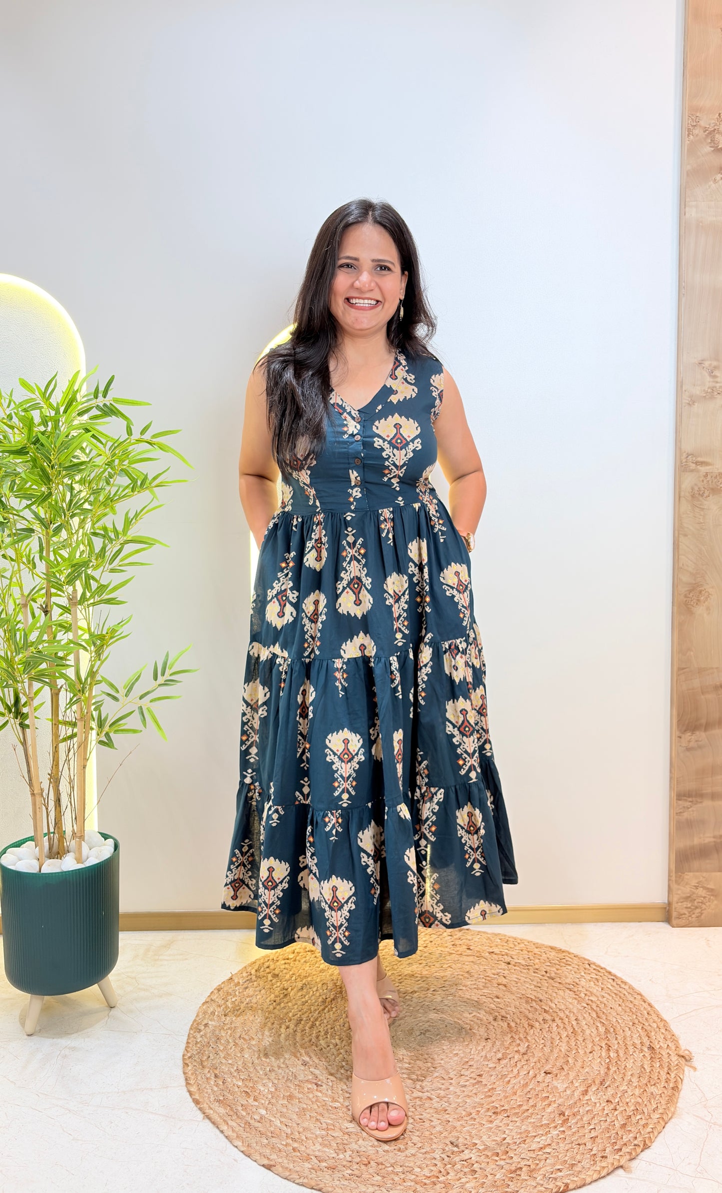 "Elina" Ikat Print Pure Cotton Dress