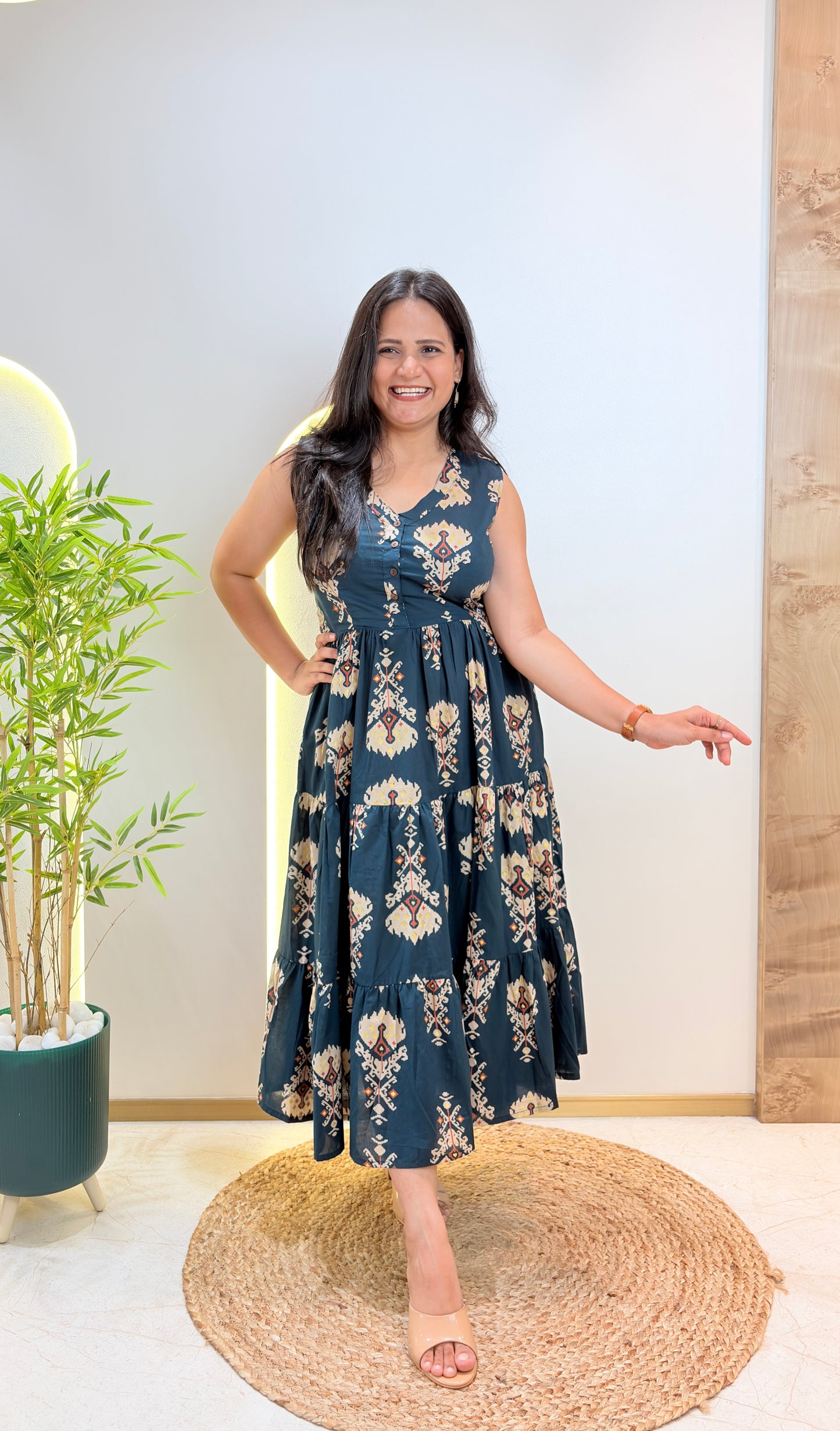 "Elina" Ikat Print Pure Cotton Dress