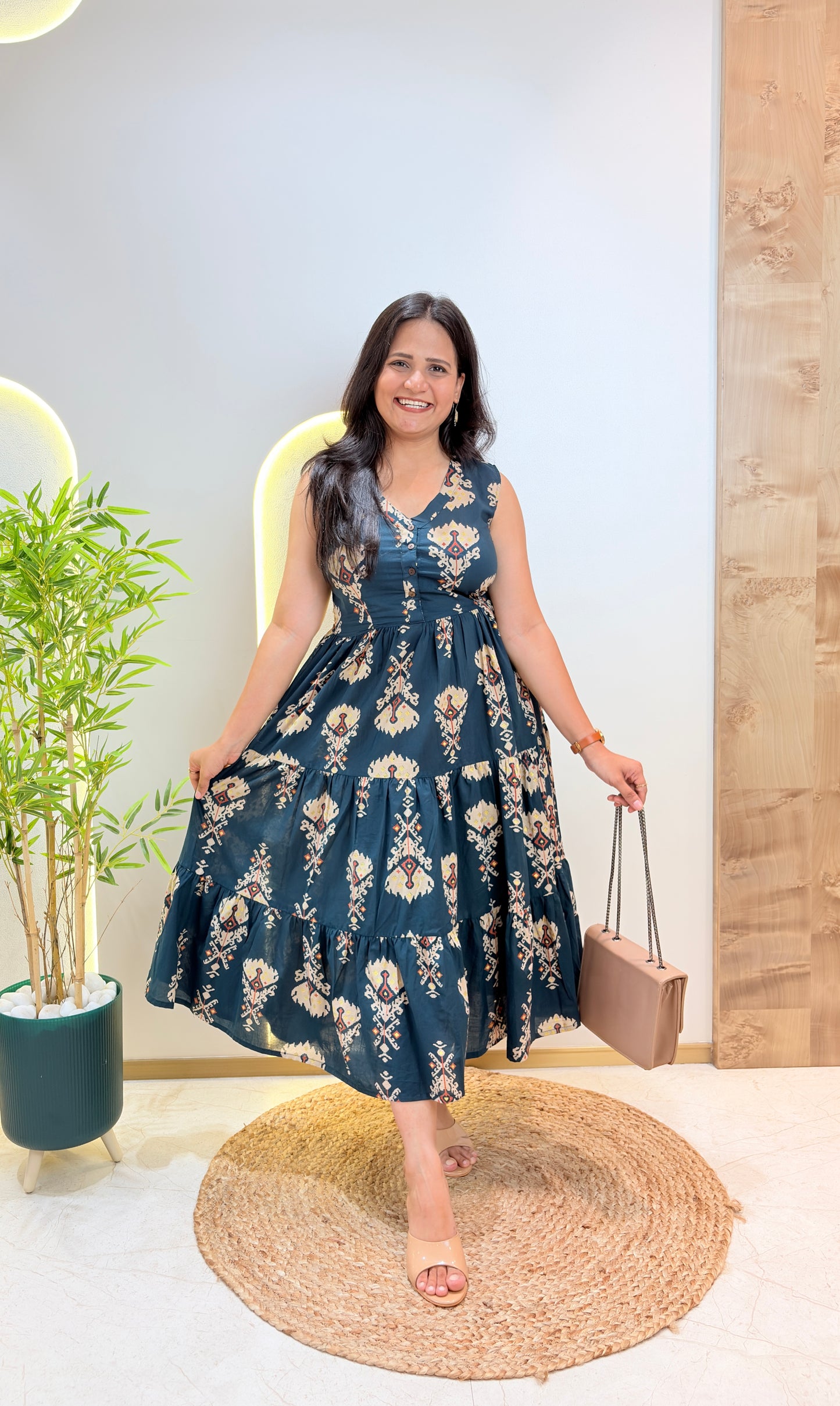 "Elina" Ikat Print Pure Cotton Dress
