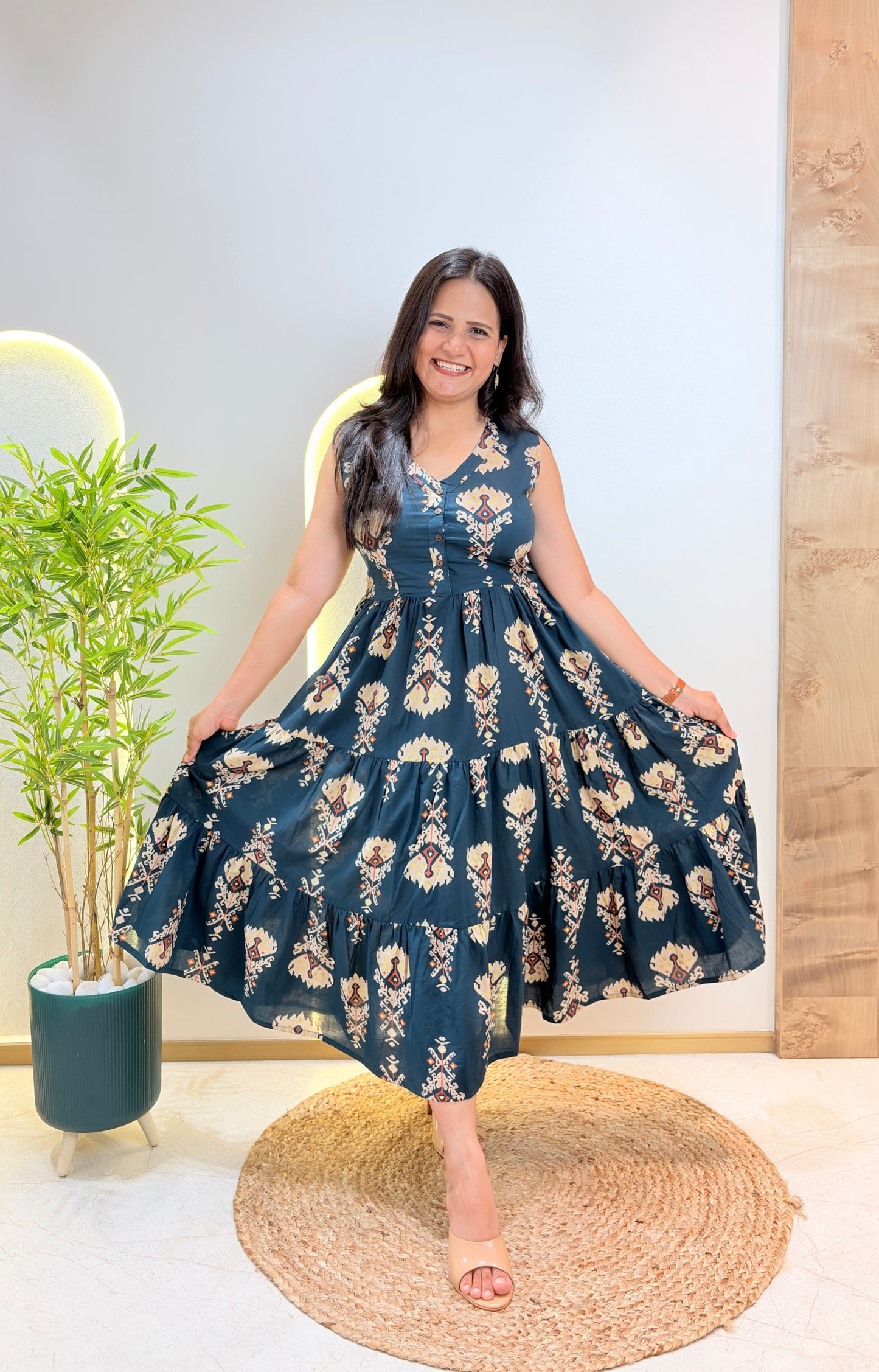 "Elina" Ikat Print Pure Cotton Dress