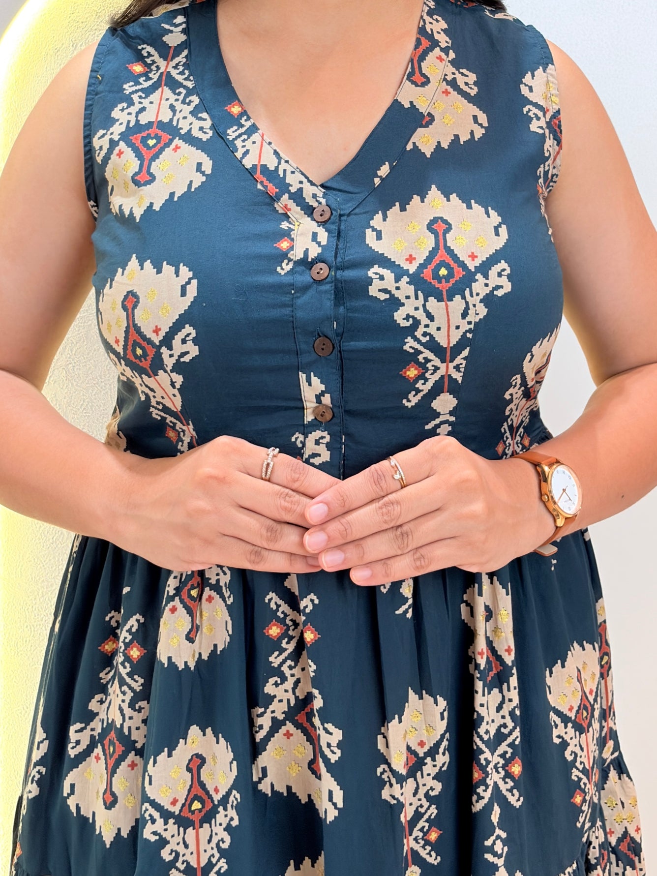 "Elina" Ikat Print Pure Cotton Dress