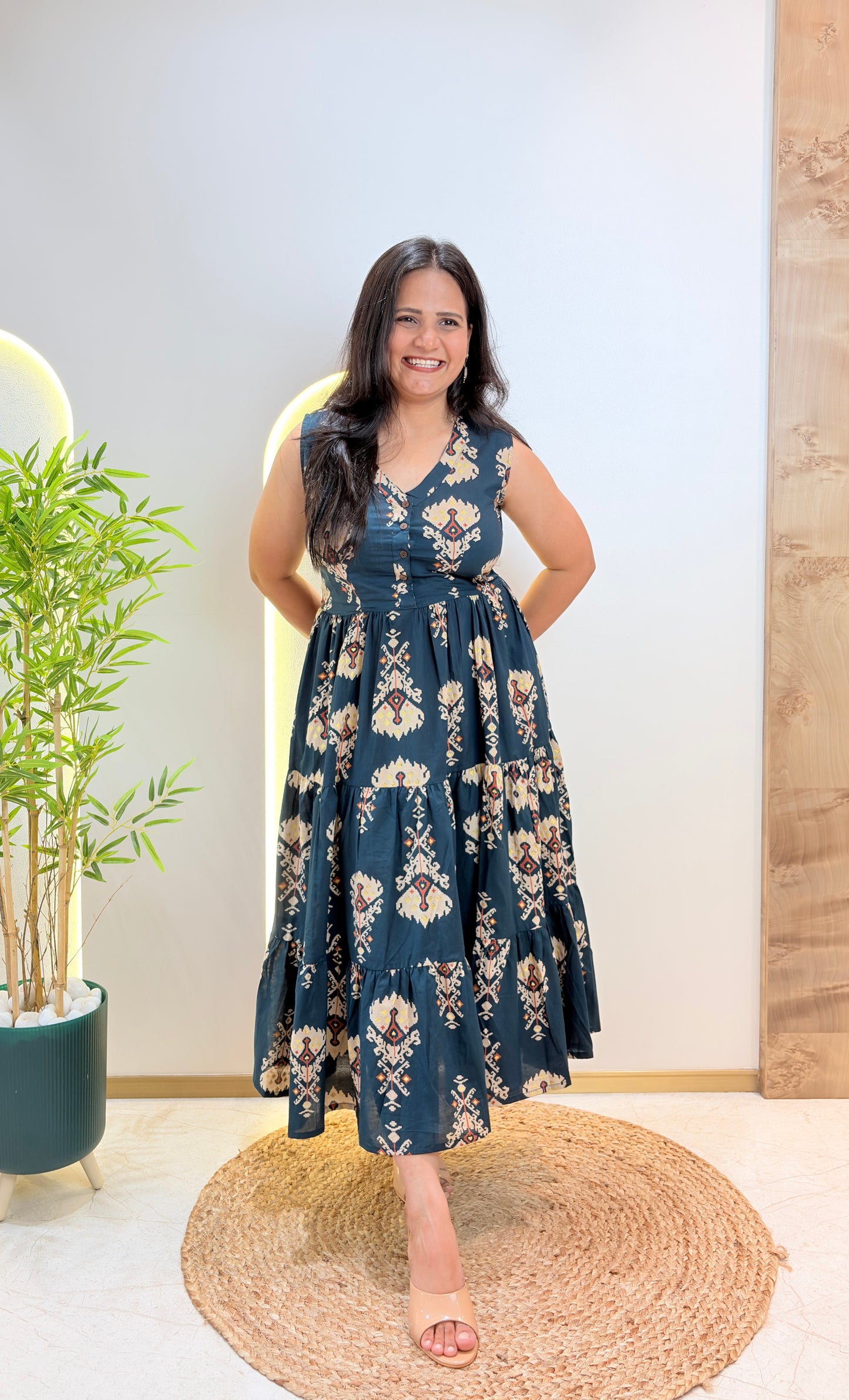 "Elina" Ikat Print Pure Cotton Dress