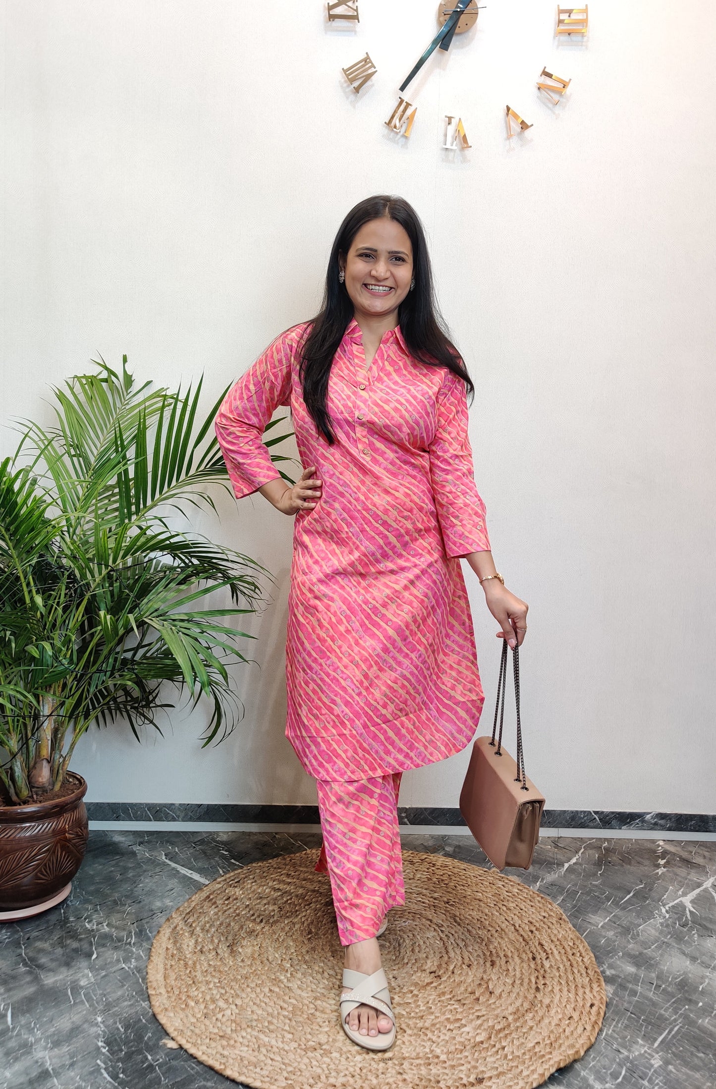 Festive Pink Lehriya Co-ord Set