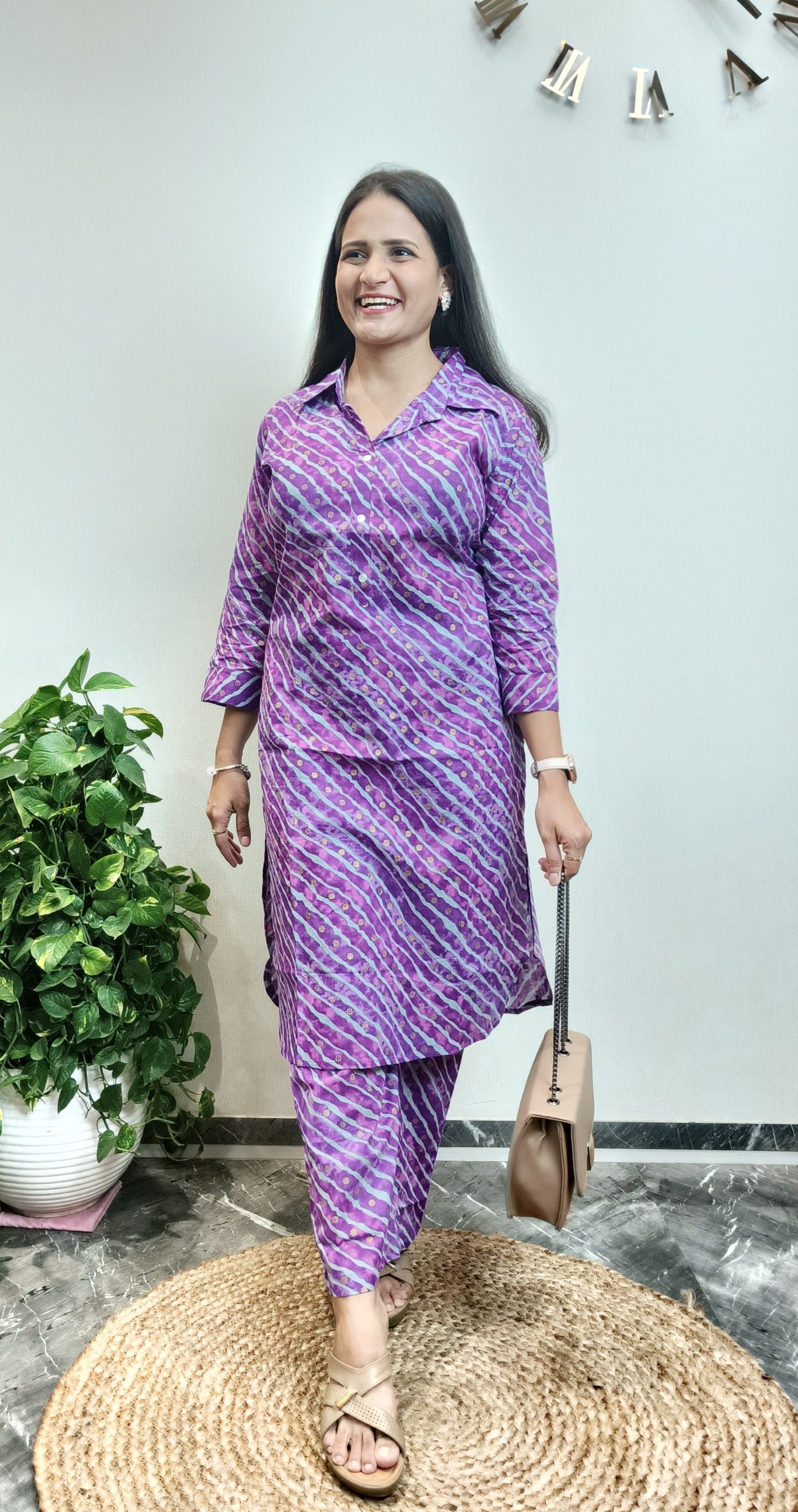 Festive Purple Lehriya Co-ord Set