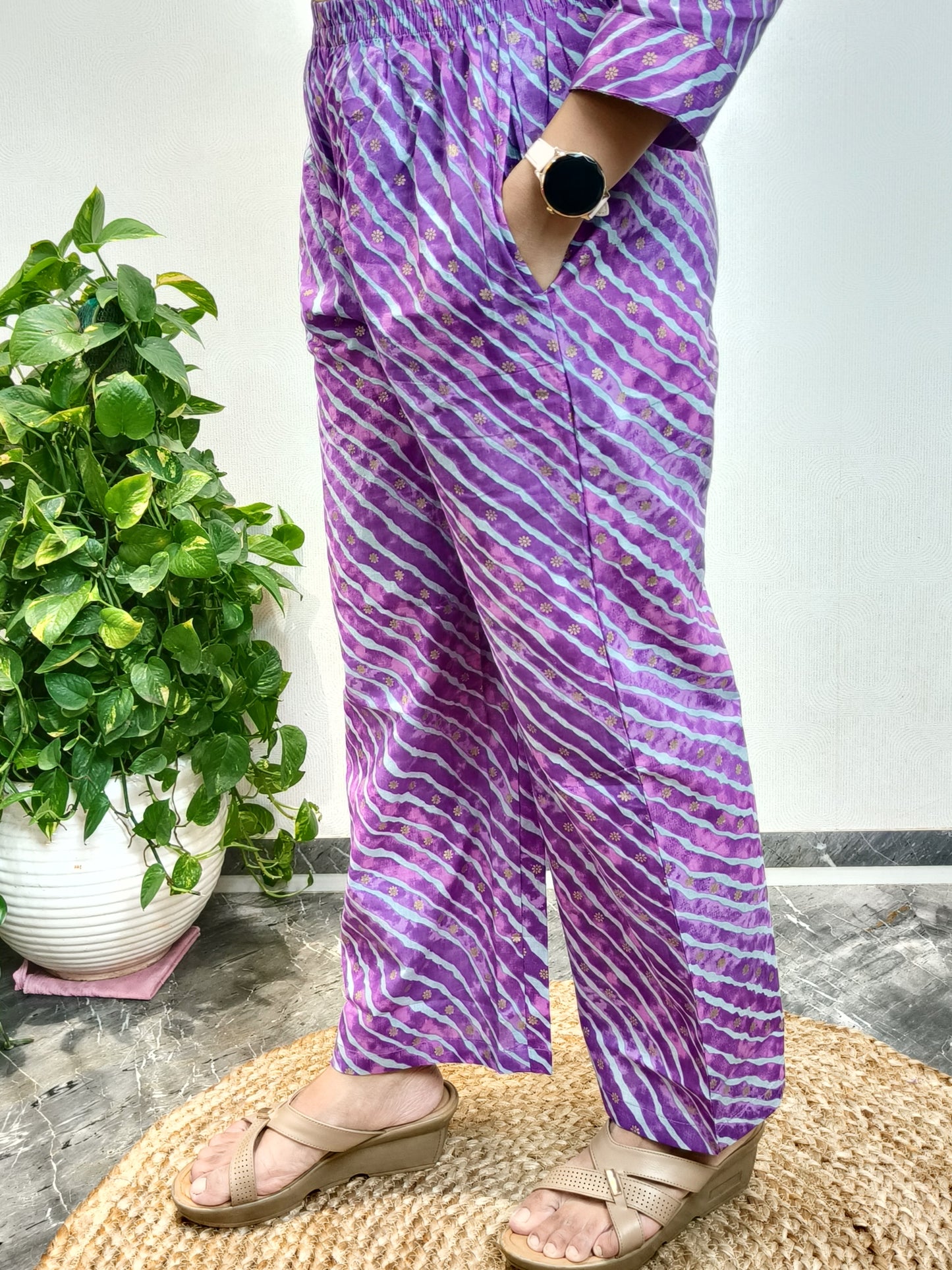 Festive Purple Lehriya Co-ord Set