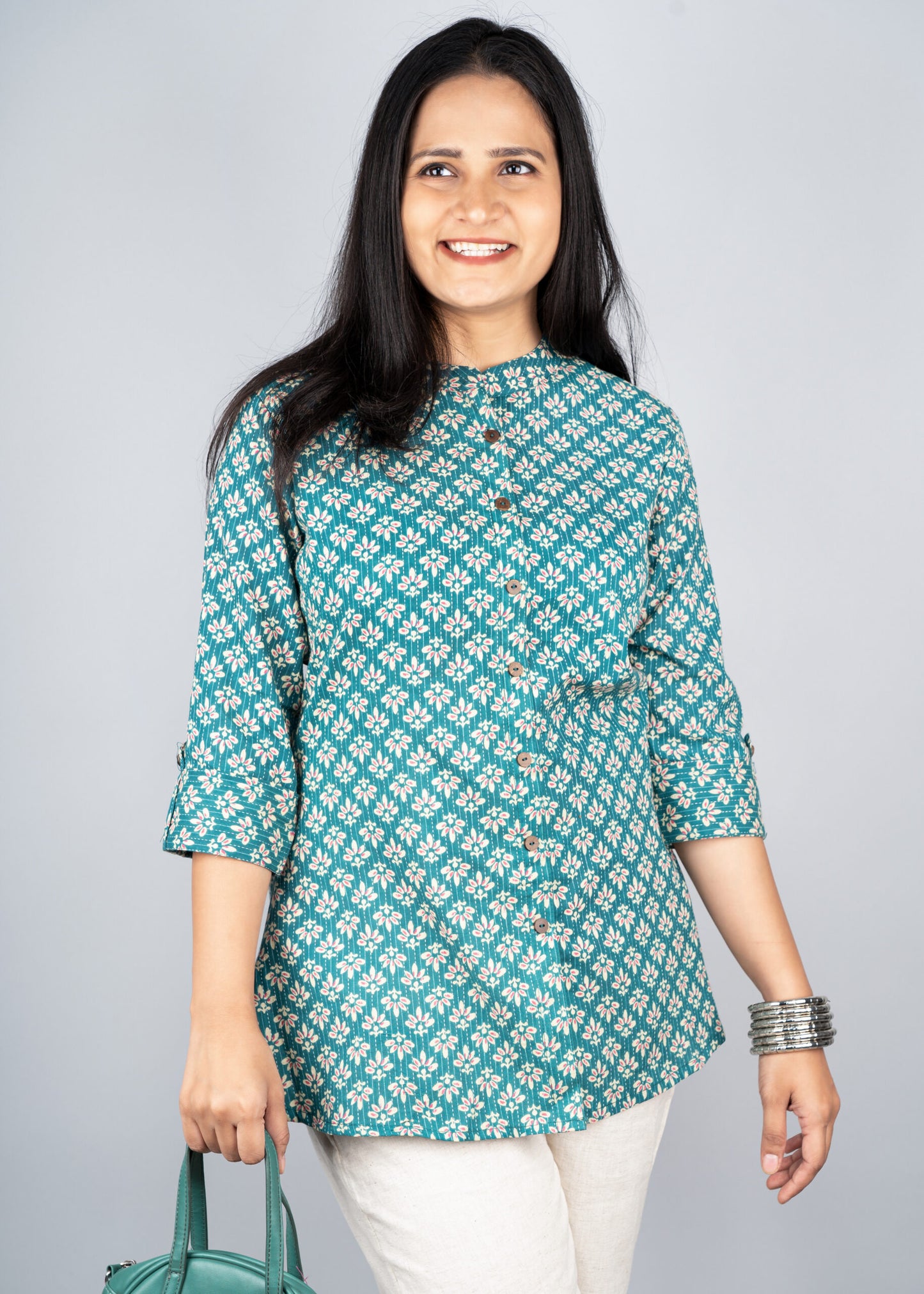 Floral Kantha Print A-line Short Kurta